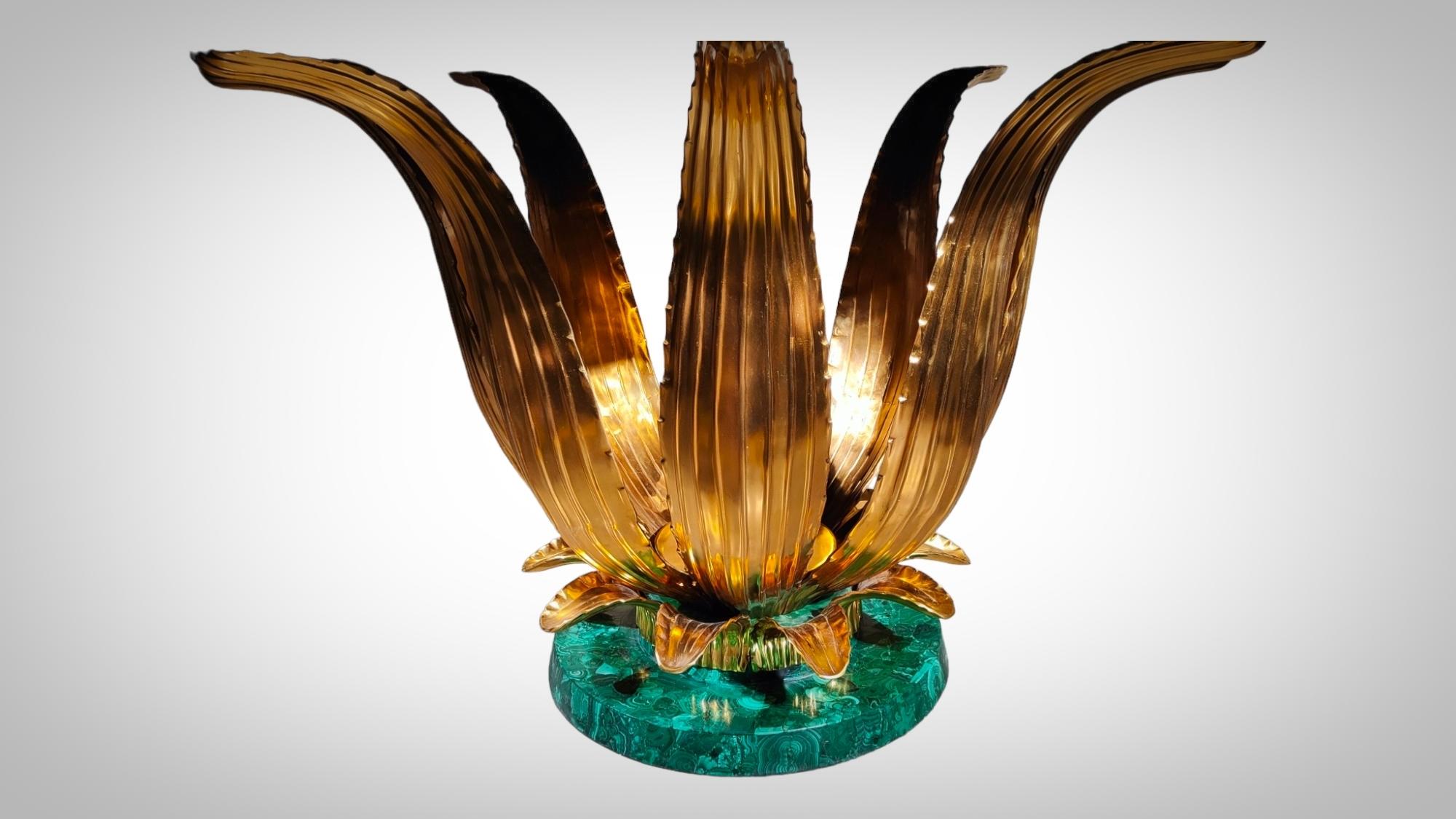 Late 20th Century Monumental Cactus Table In Malachite Lalique Style For Sale