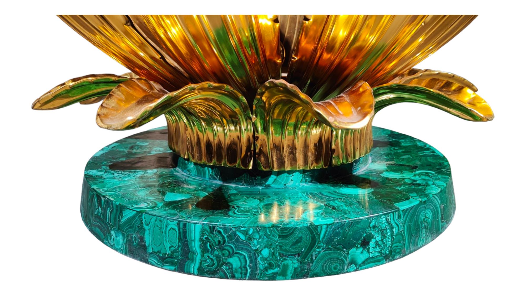 Monumental Cactus Table In Malachite Lalique Style For Sale 2