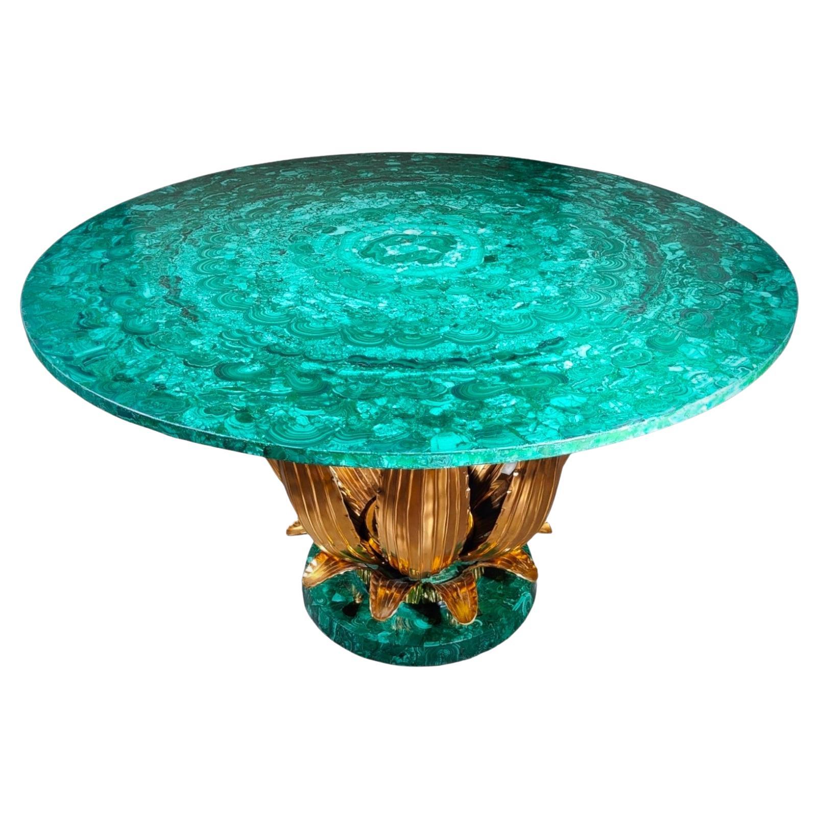 Monumental Cactus Table In Malachite Lalique Style For Sale