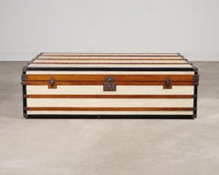 Monumental Canvas and Leather Steamer Trunk Coffee Table 5 Ft.