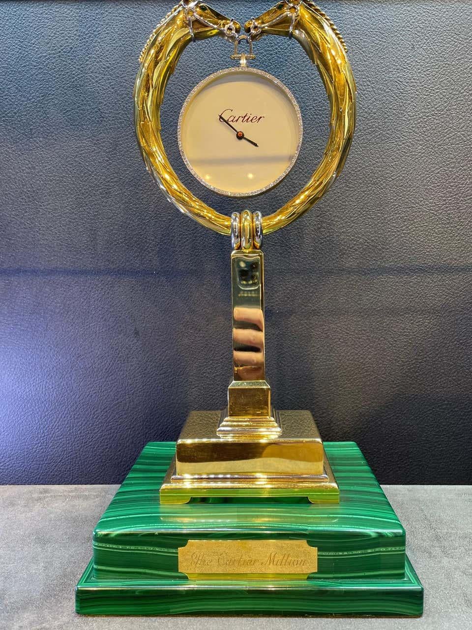 French Monumental Cartier Gold Horse Trophy Clock, 