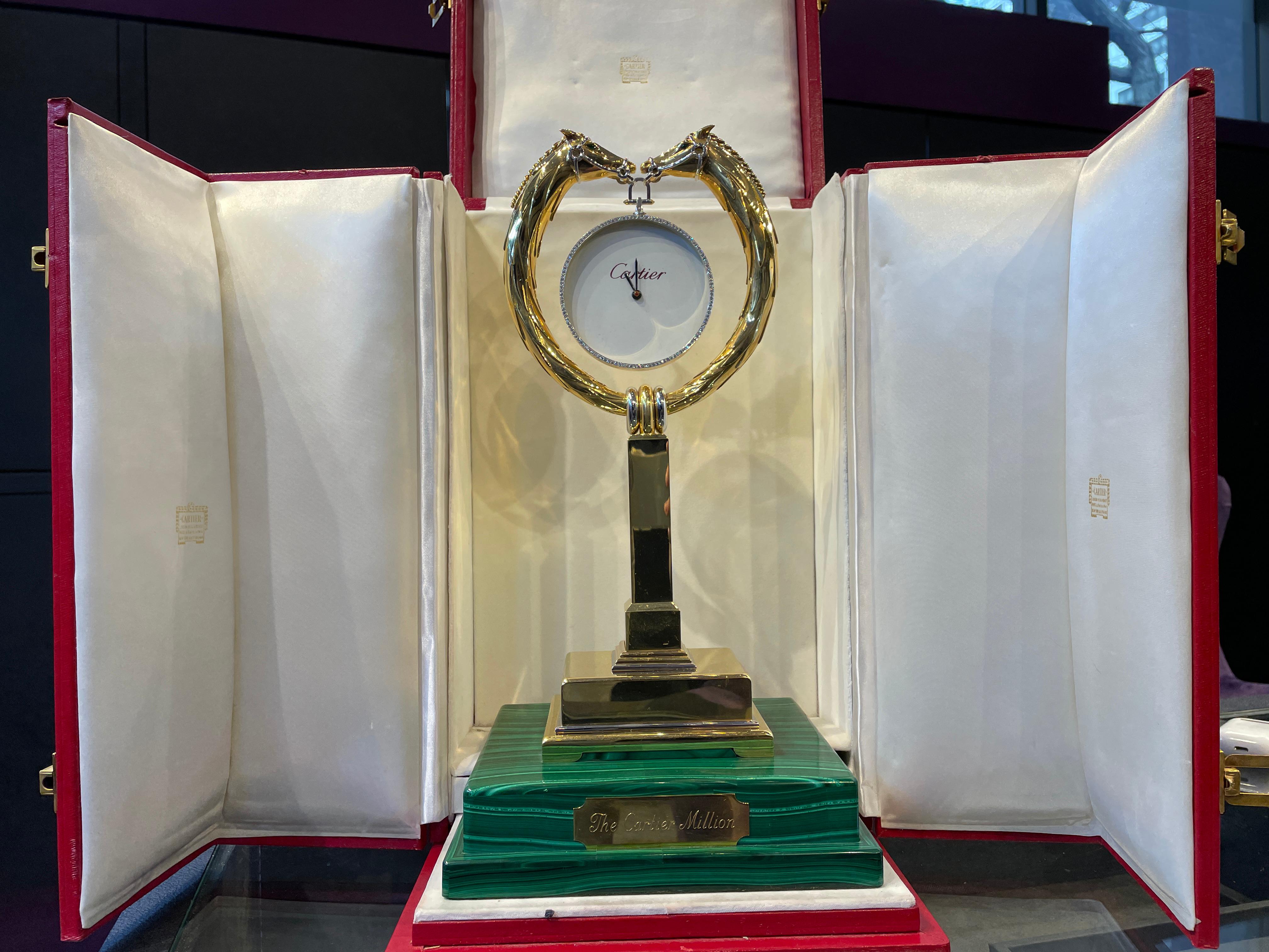 Women's or Men's Monumental Cartier Gold Horse Trophy Clock, 