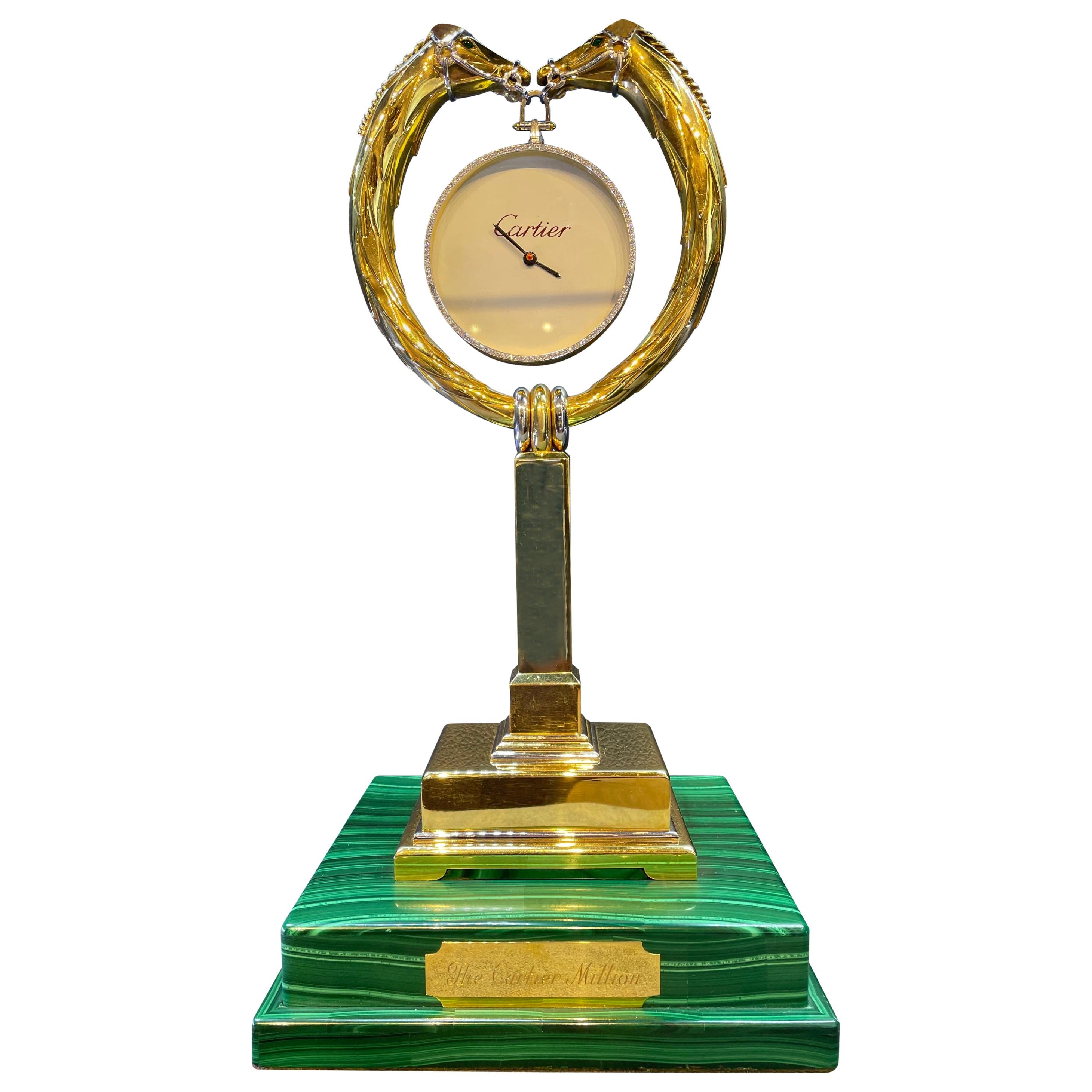 Monumental Cartier Gold Horse Trophy Clock, "The Cartier Million"