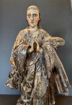 18th Century French Polychrome Painted Saint