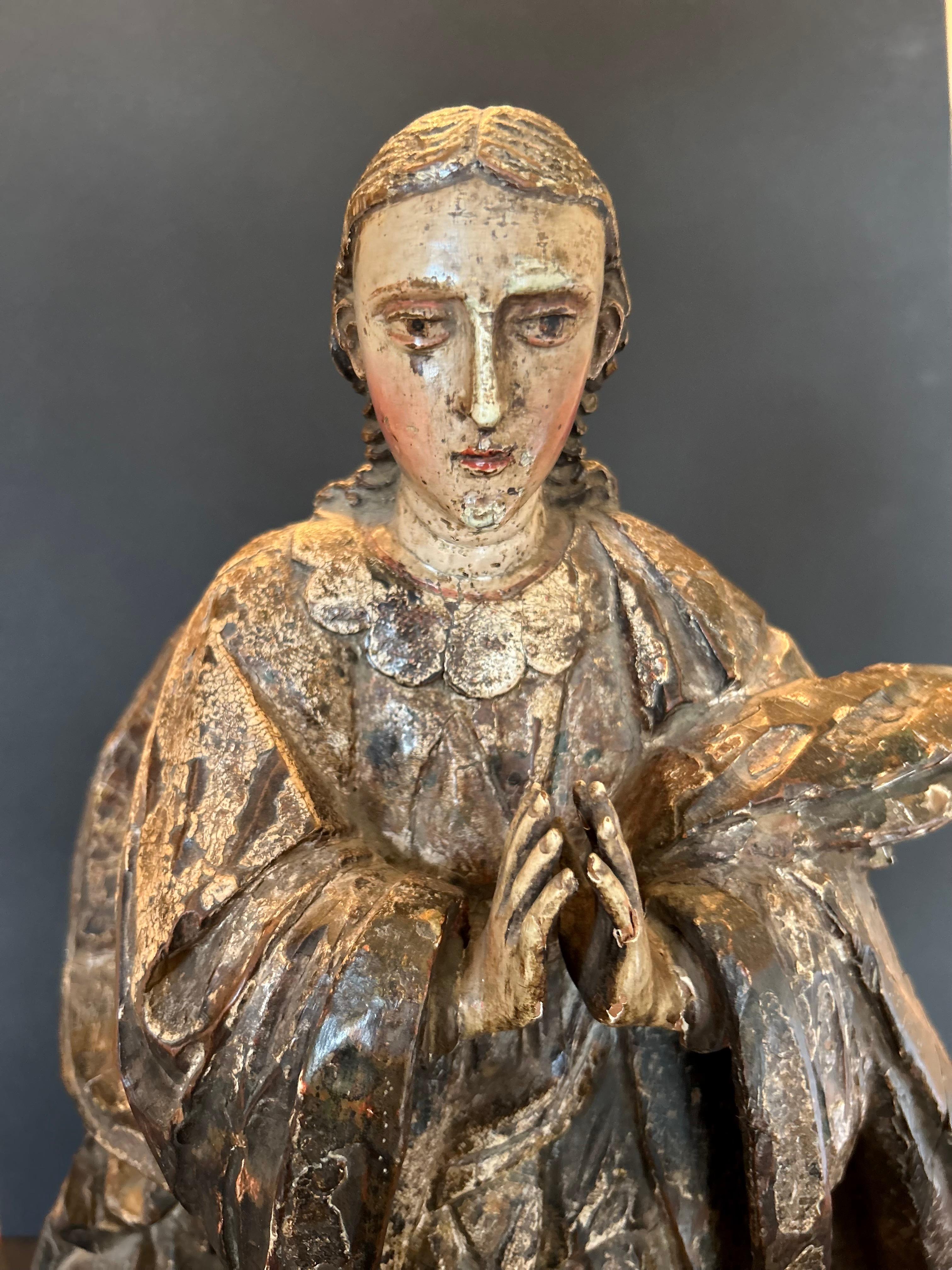 Baroque 18th Century French Polychrome Painted Saint For Sale