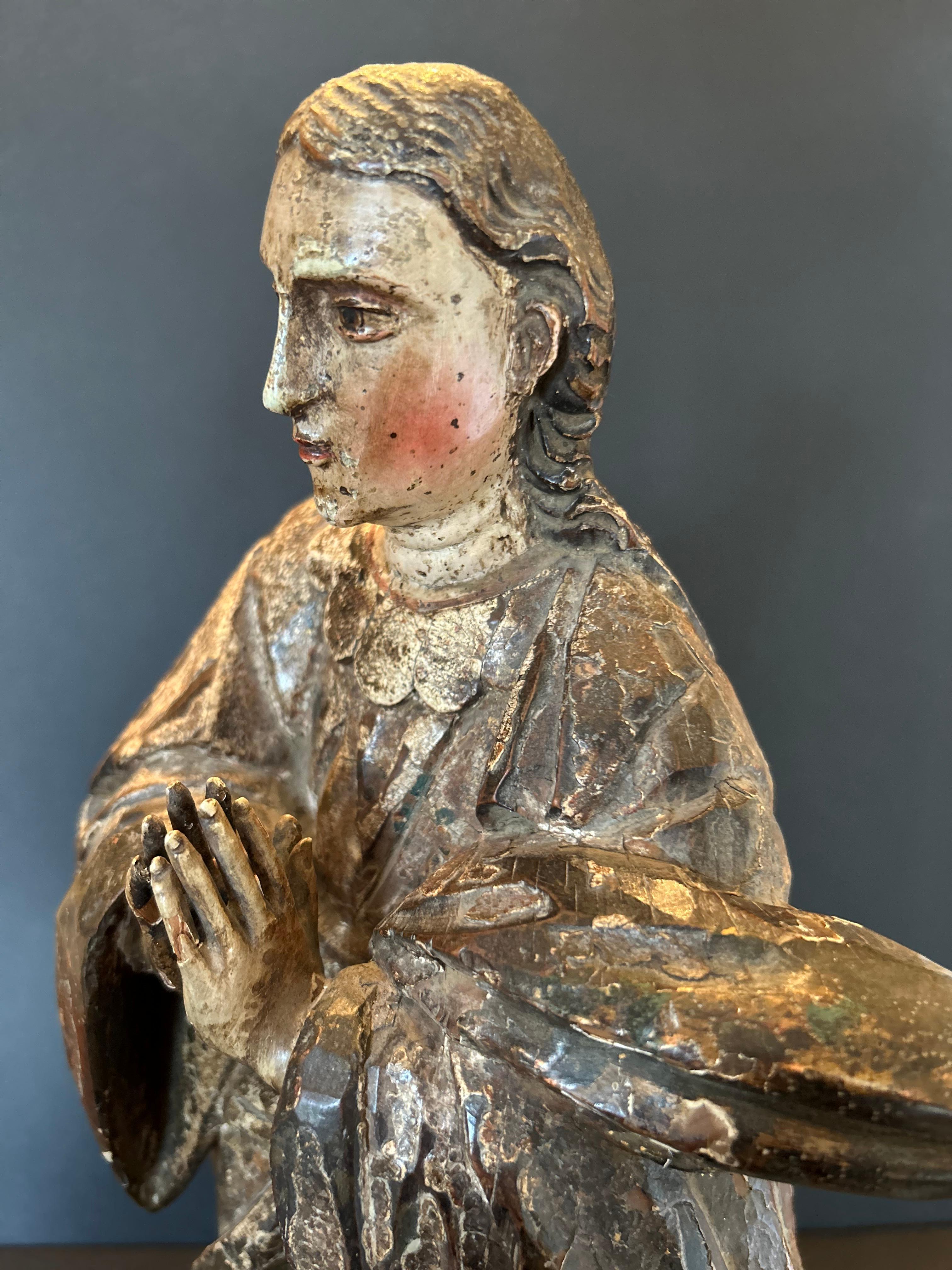 Hand-Carved 18th Century French Polychrome Painted Saint For Sale