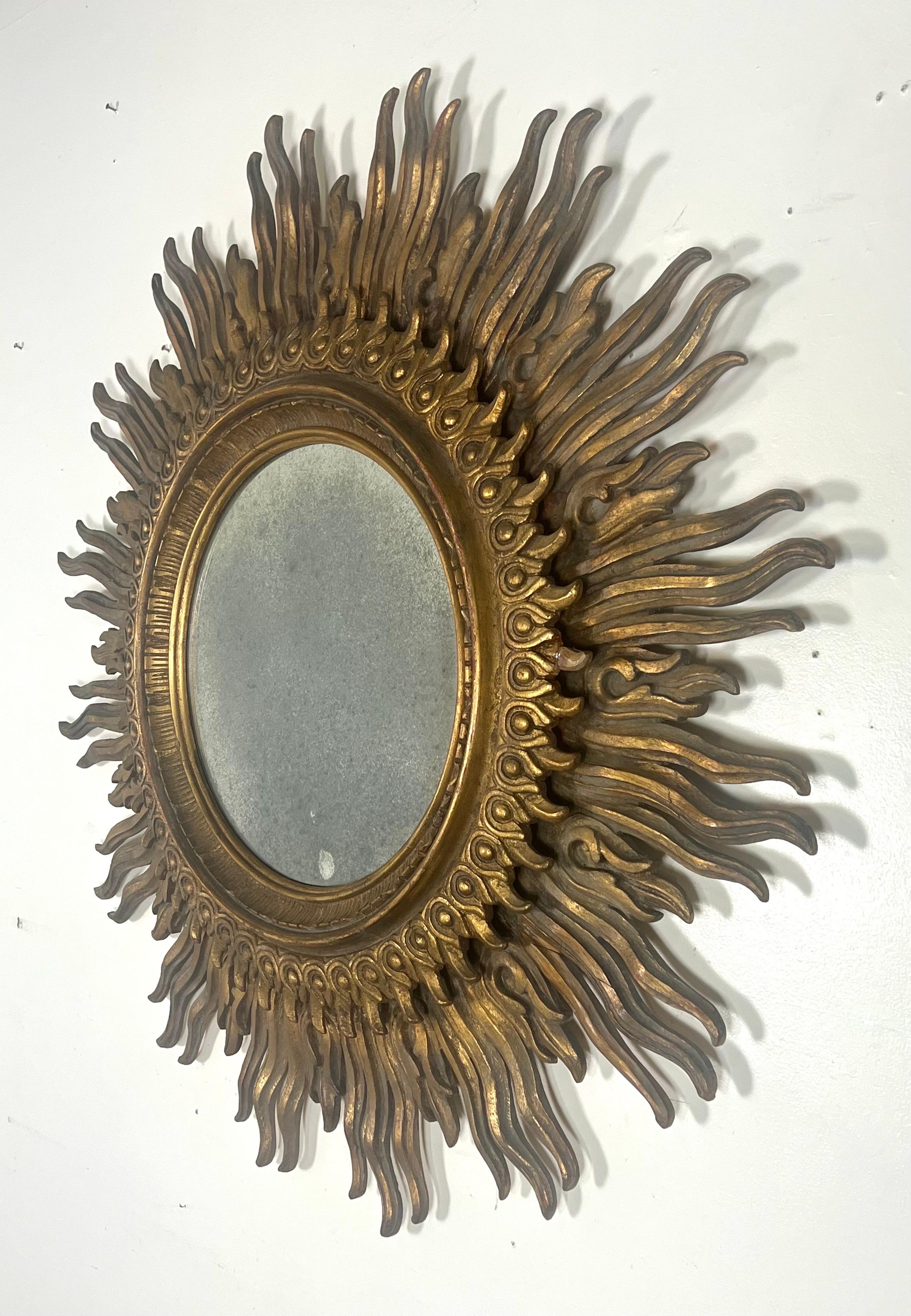 Monumental Carved Gilt Wood Sunburst Mirror For Sale 5