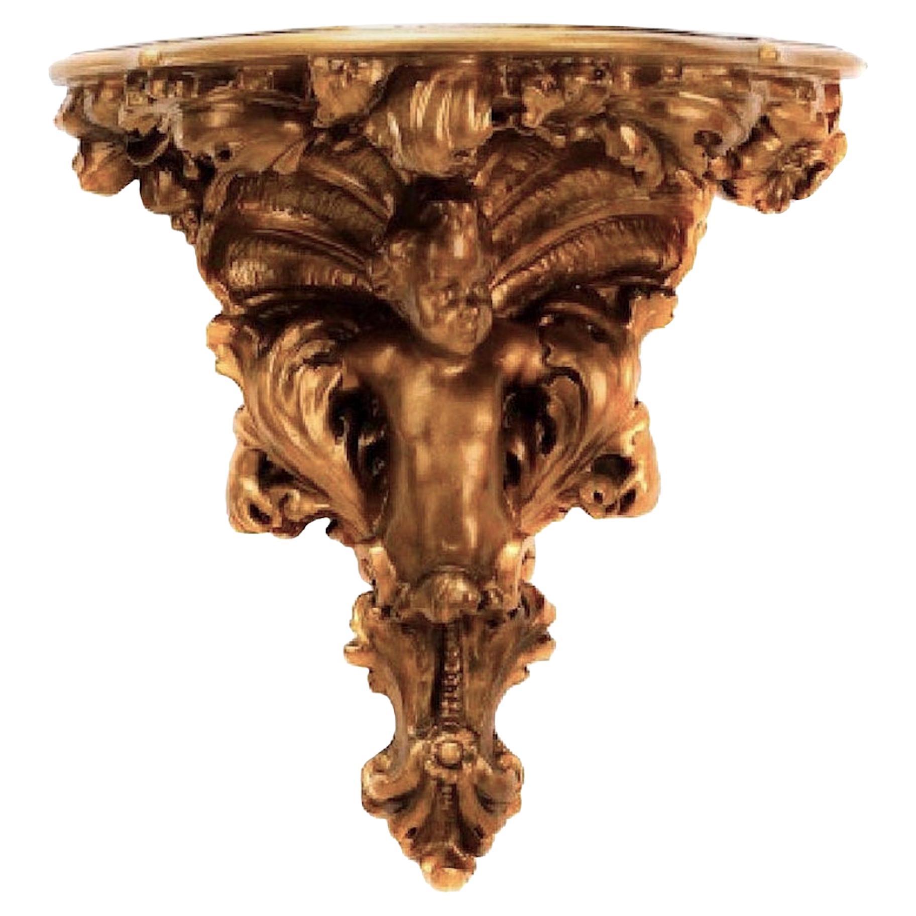 Monumental Carved Giltwood Baroque Wall Bracket For Sale