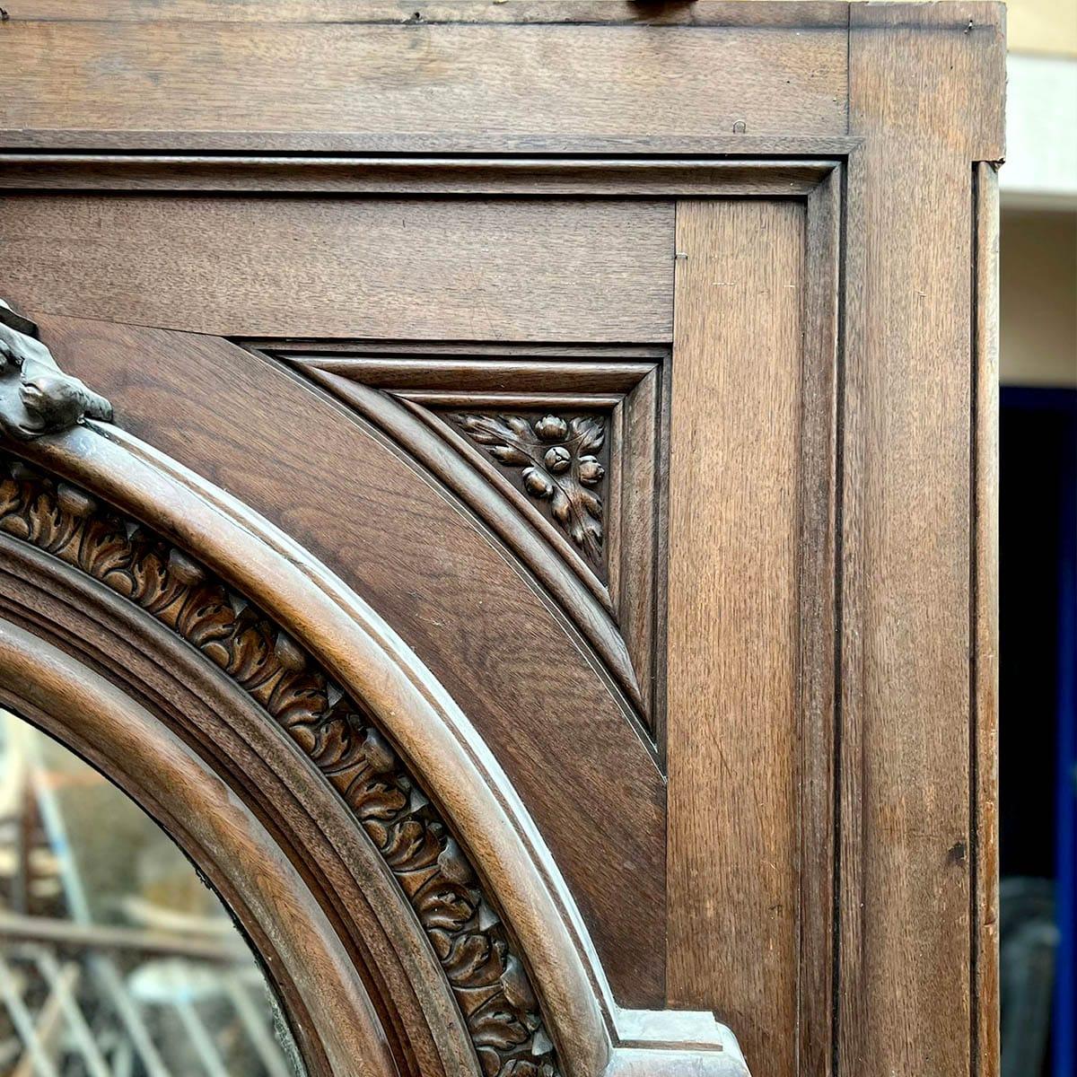 French Monumental Carved Oak Trumeau Mirror, Dated 1895 For Sale