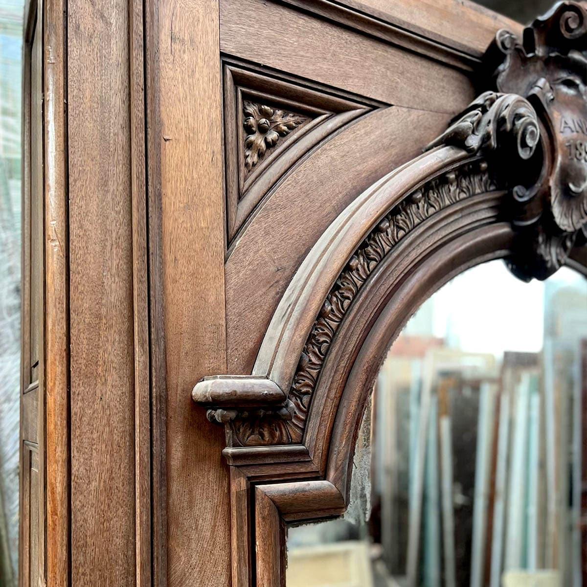 Monumental Carved Oak Trumeau Mirror, Dated 1895 For Sale 2