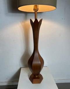 Monumental Carved Sculpted Walnut Modernist Table Lamp, Italy