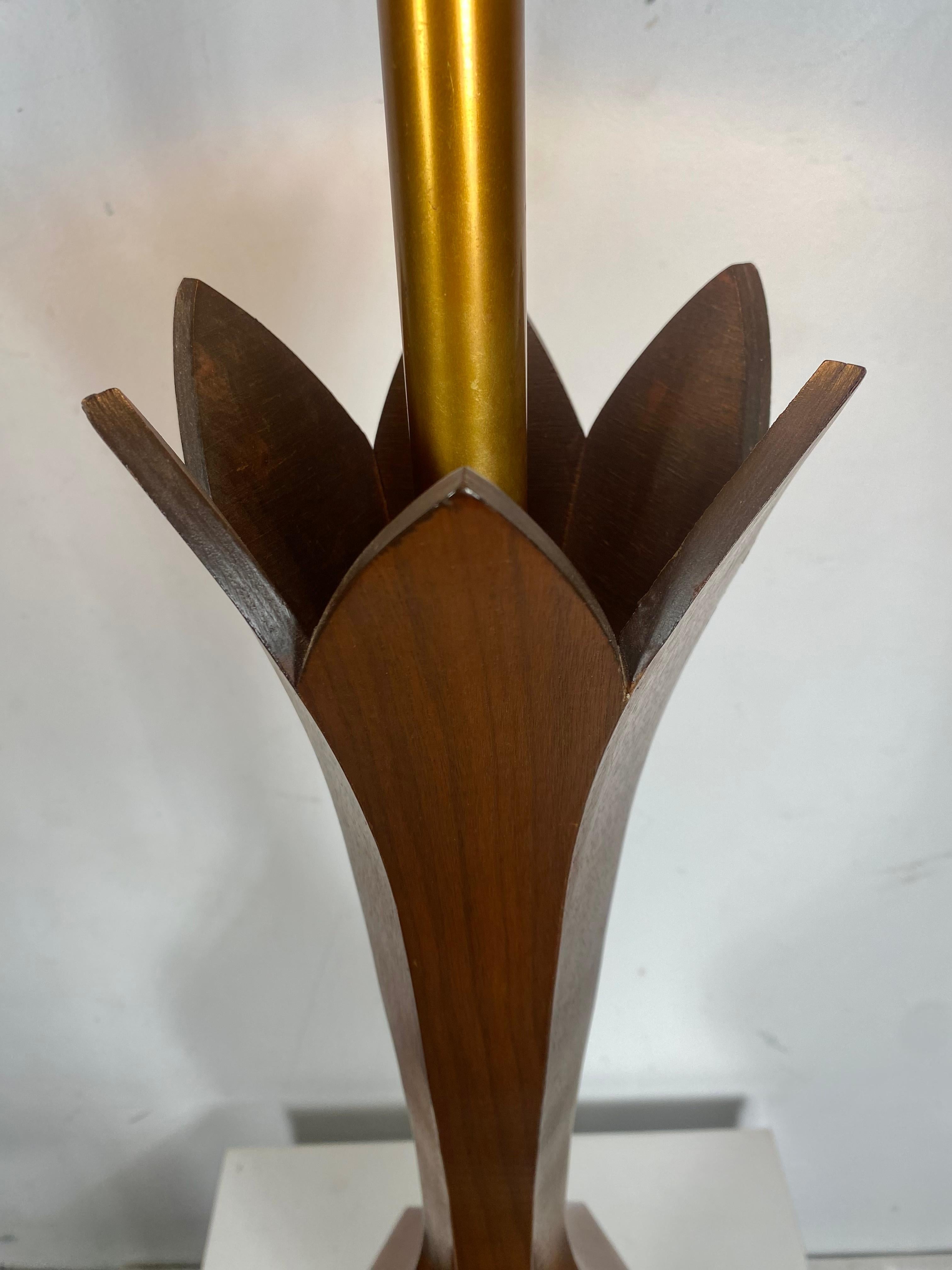Italian Monumental Carved Sculpted Walnut Modernist Table Lamp, Italy For Sale