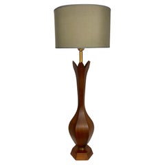 Monumental Carved Sculpted Walnut Modernist Table Lamp, Italy 