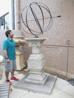Monumental Carved Stone and Iron Armillary Sundial from Italy, H-99.5 inches