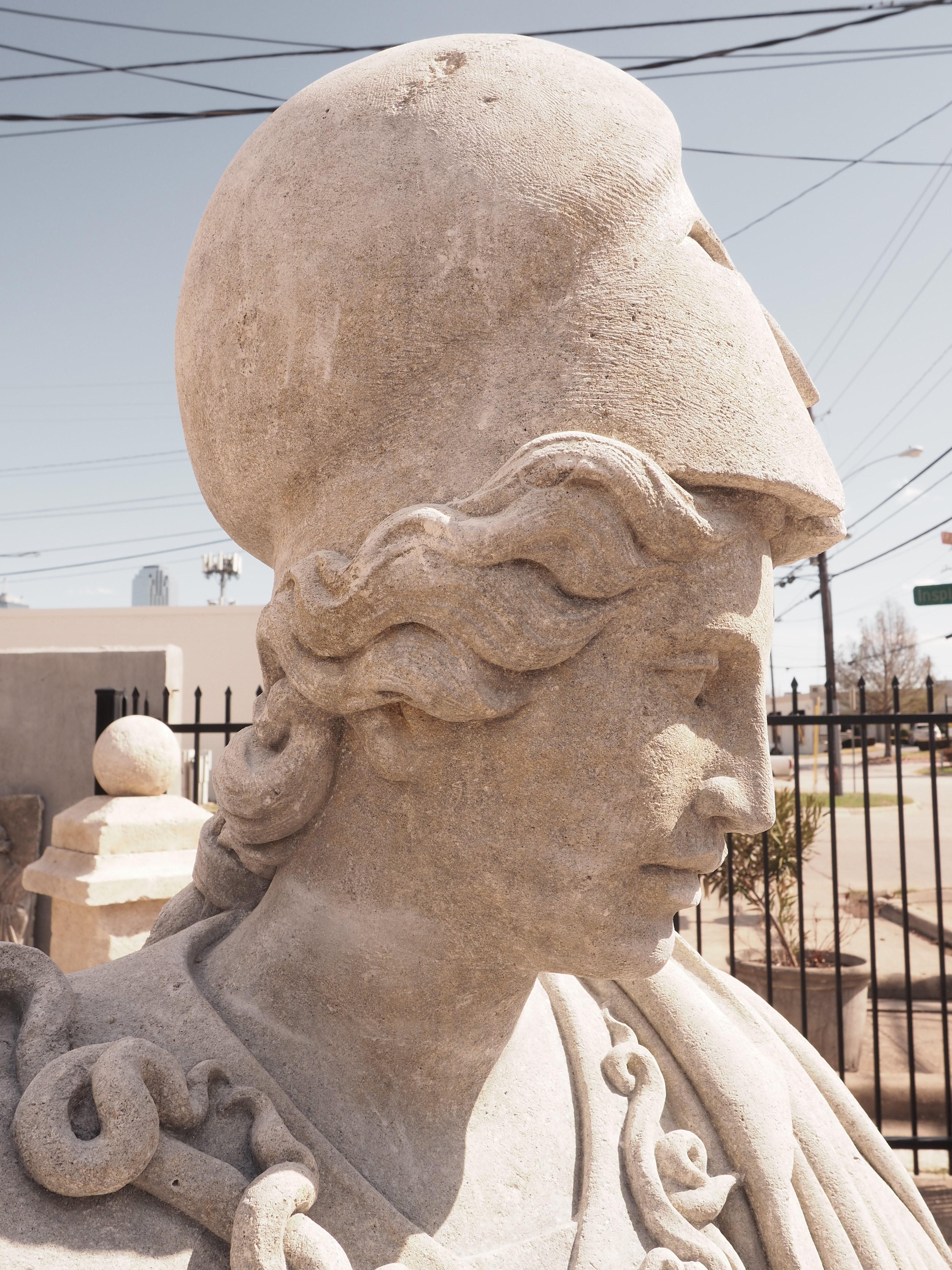Monumental Carved Stone Bust of Athena of Velletri on 2-Piece Plinth 6