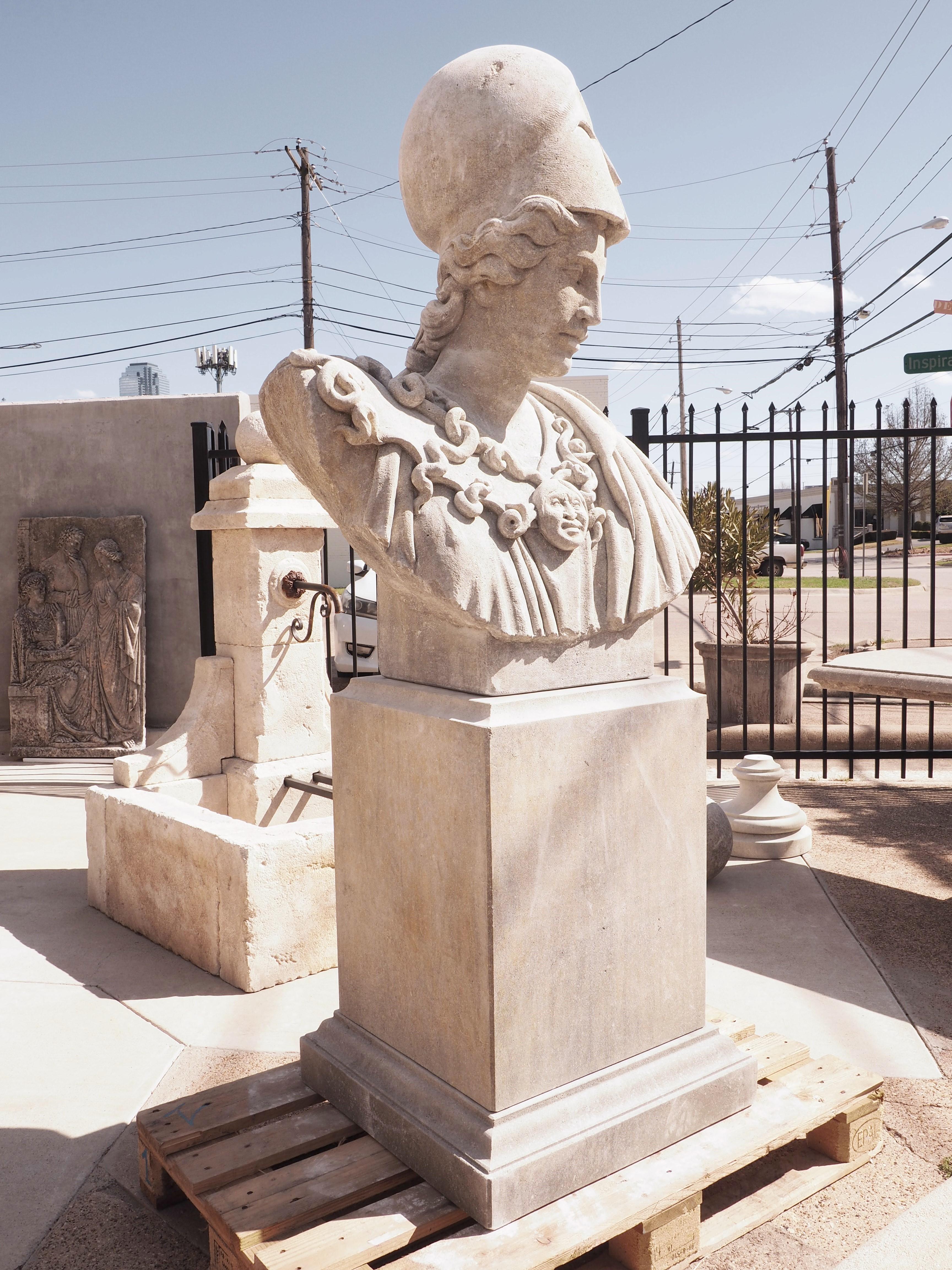 Monumental Carved Stone Bust of Athena of Velletri on 2-Piece Plinth 8