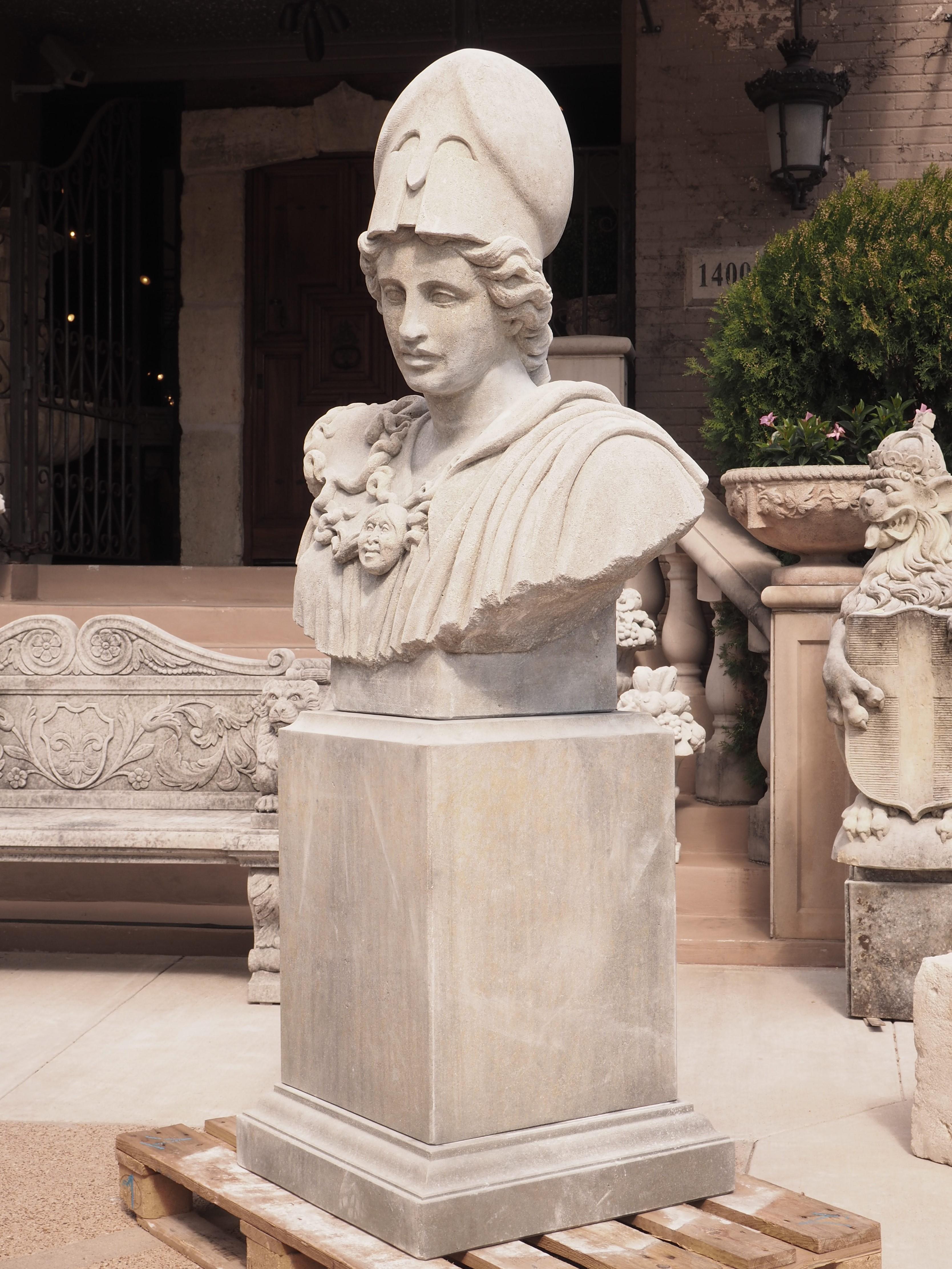 Monumental Carved Stone Bust of Athena of Velletri on 2-Piece Plinth 9