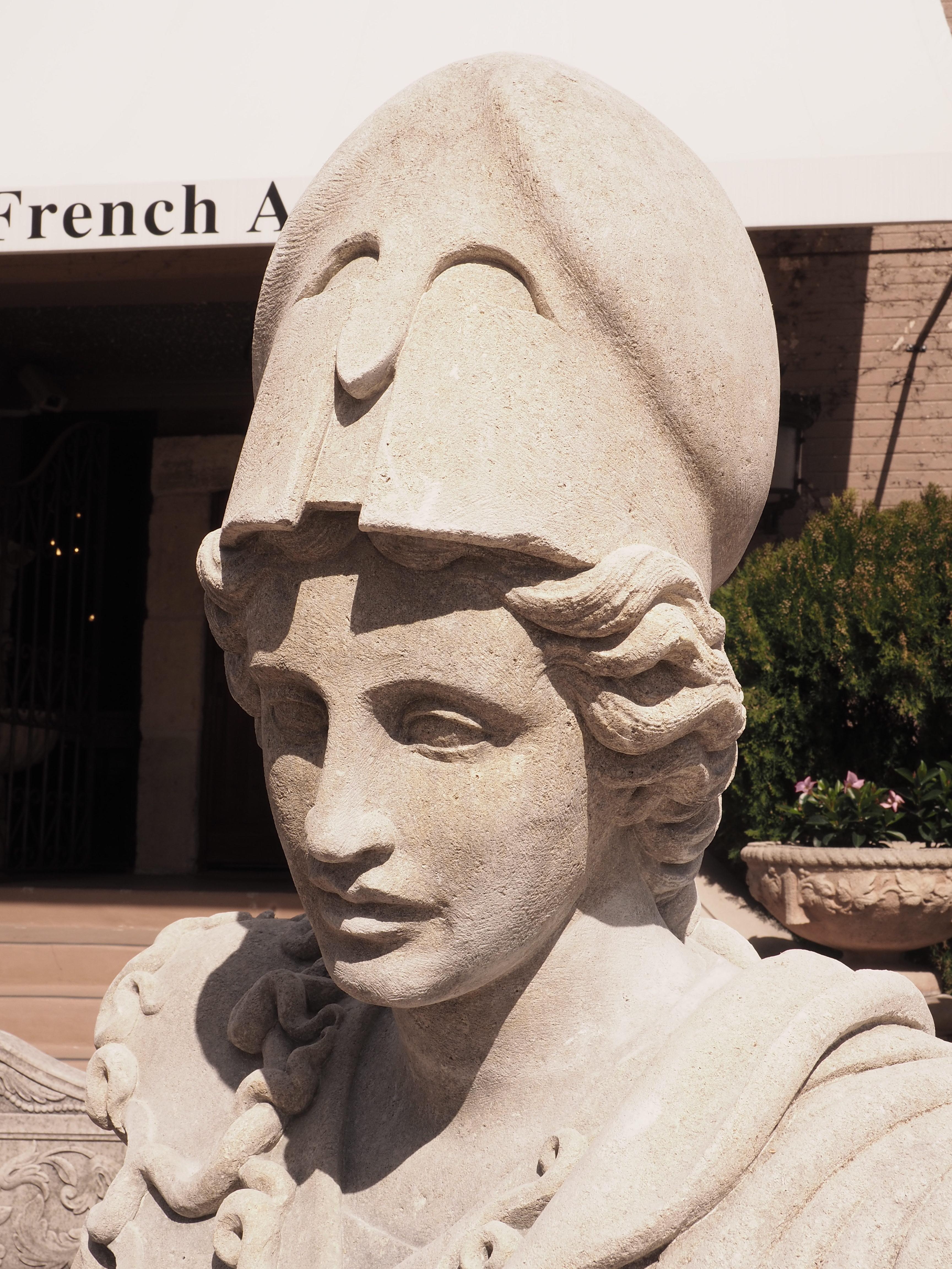 Monumental Carved Stone Bust of Athena of Velletri on 2-Piece Plinth In Good Condition In Dallas, TX