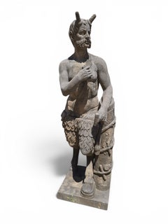 Monumental Carved Stone Faun Sculpture, Neapolitan School, Early 20th Century