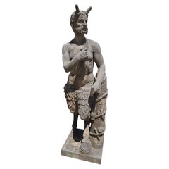 Monumental Carved Stone Faun Sculpture, Neapolitan School, Early 20th Century