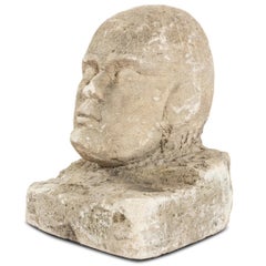 Monumental Carved Stone Head Sculpture - Belgium