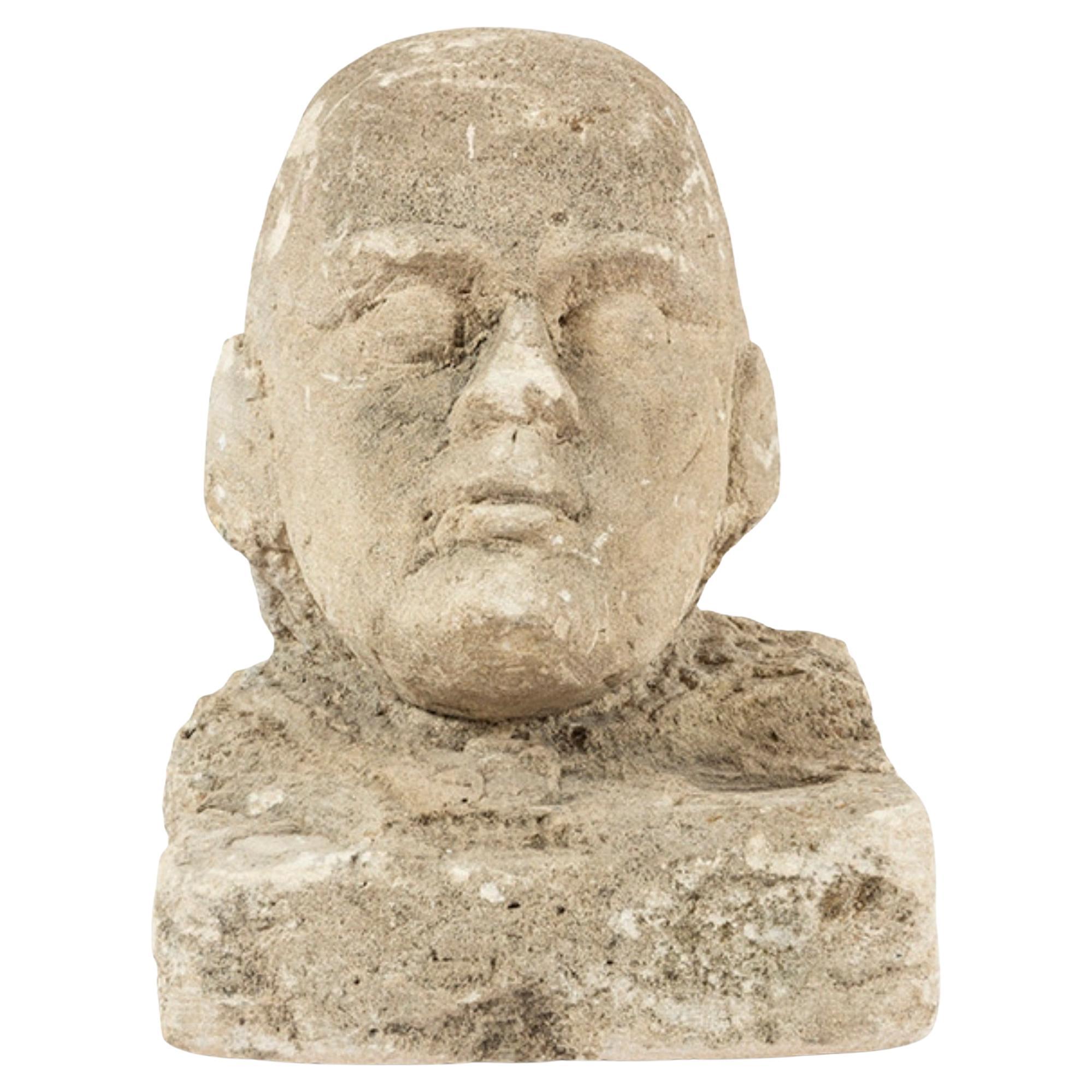 Monumental Carved Stone Head Sculpture - Belgium