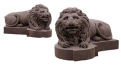 Monumental Carved Stone Lions from the Decker Mansion, Montgomery, Pennsylvania