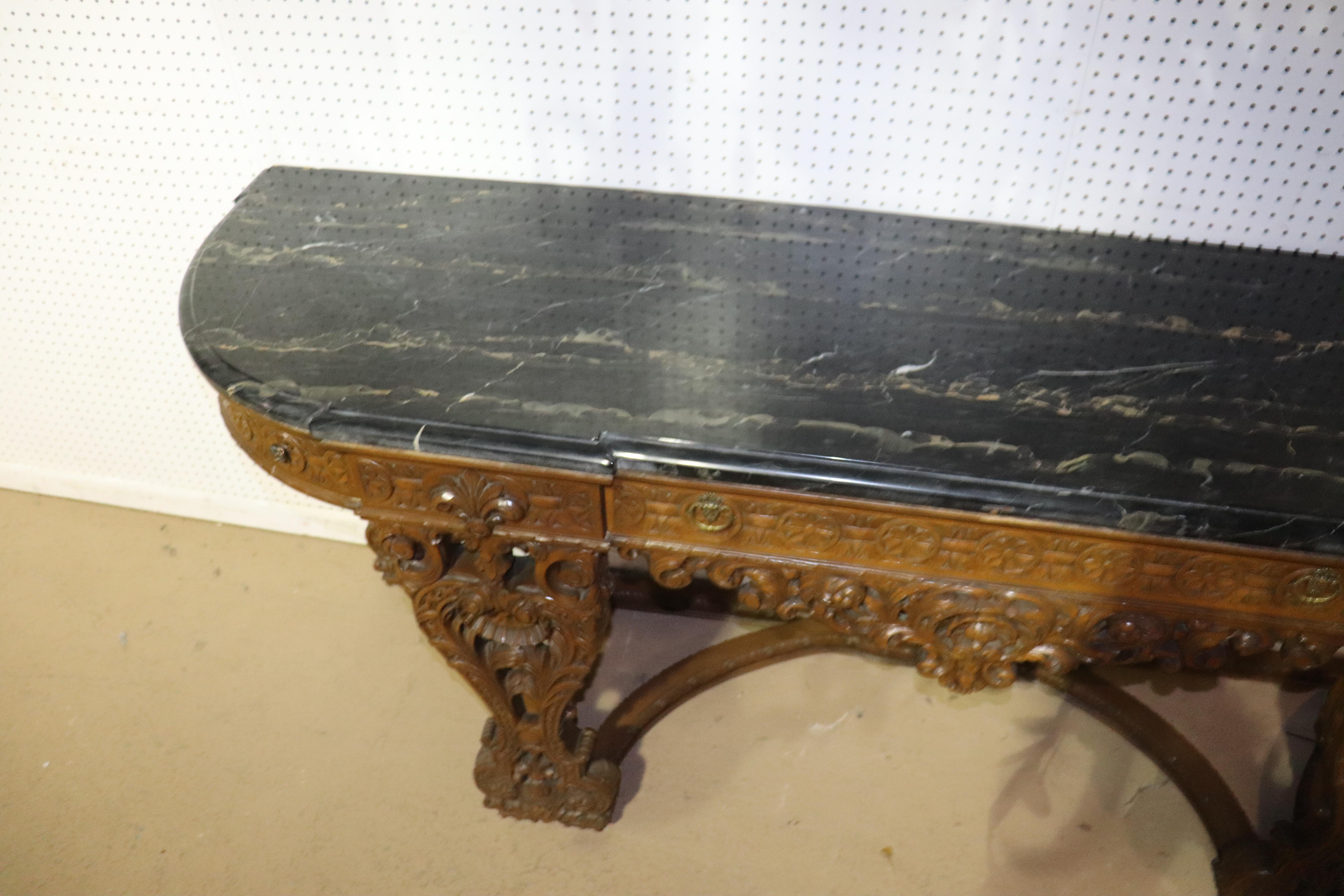 Monumental Carved Walnut French Portoro Marble Top Sideboard Buffet, circa 1920 5