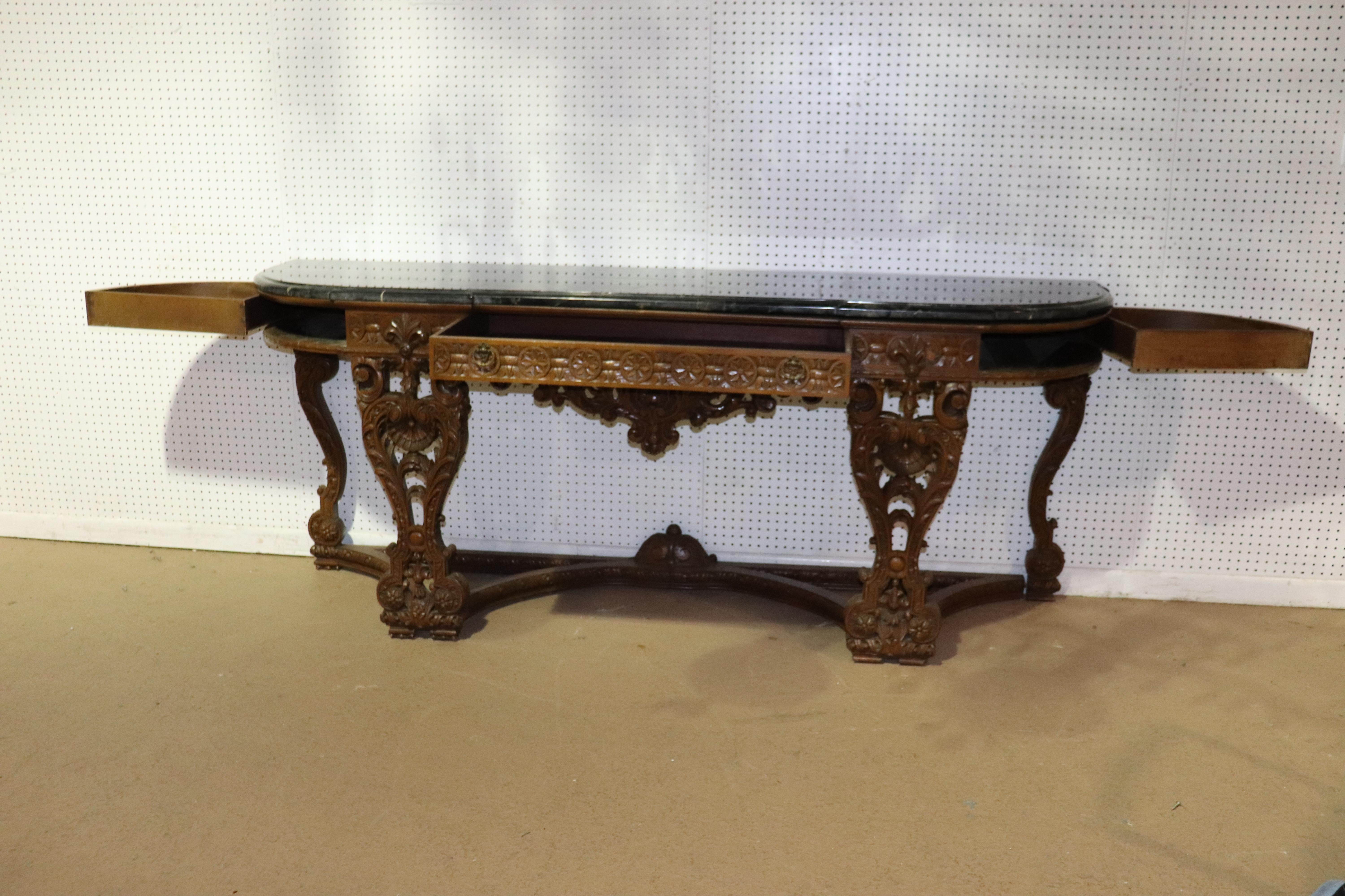 Monumental Carved Walnut French Portoro Marble Top Sideboard Buffet, circa 1920 8