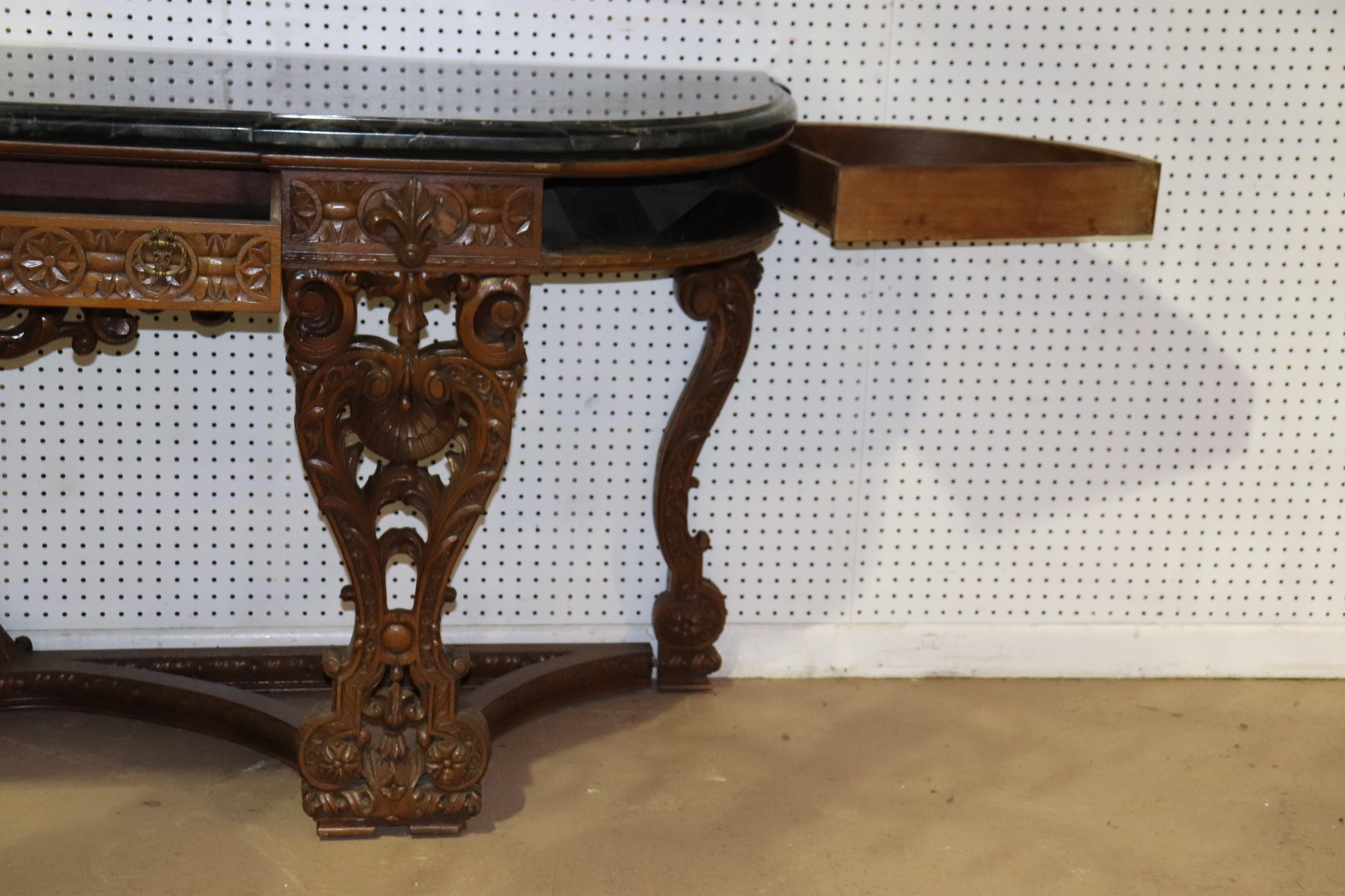 Monumental Carved Walnut French Portoro Marble Top Sideboard Buffet, circa 1920 9