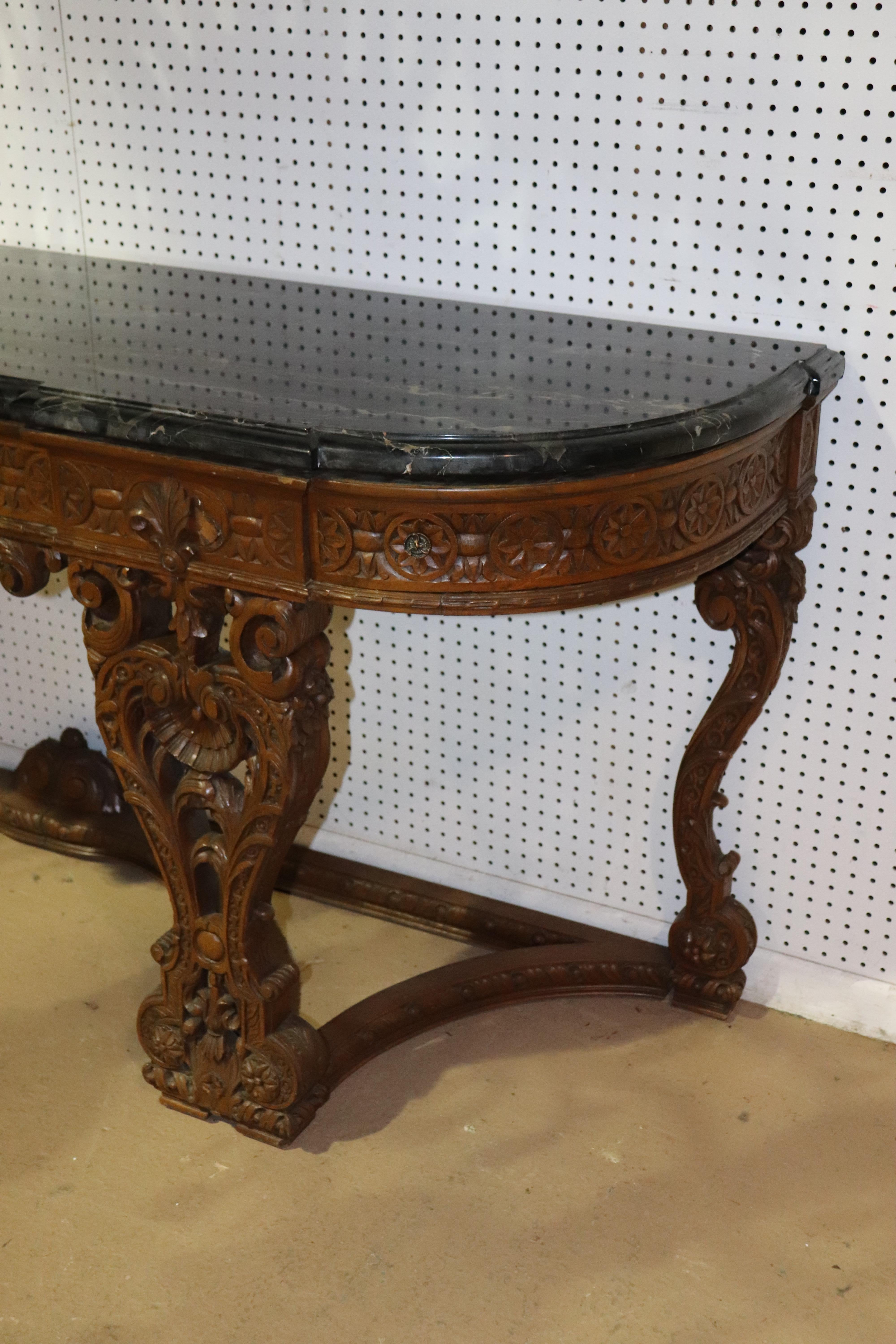 Monumental Carved Walnut French Portoro Marble Top Sideboard Buffet, circa 1920 2