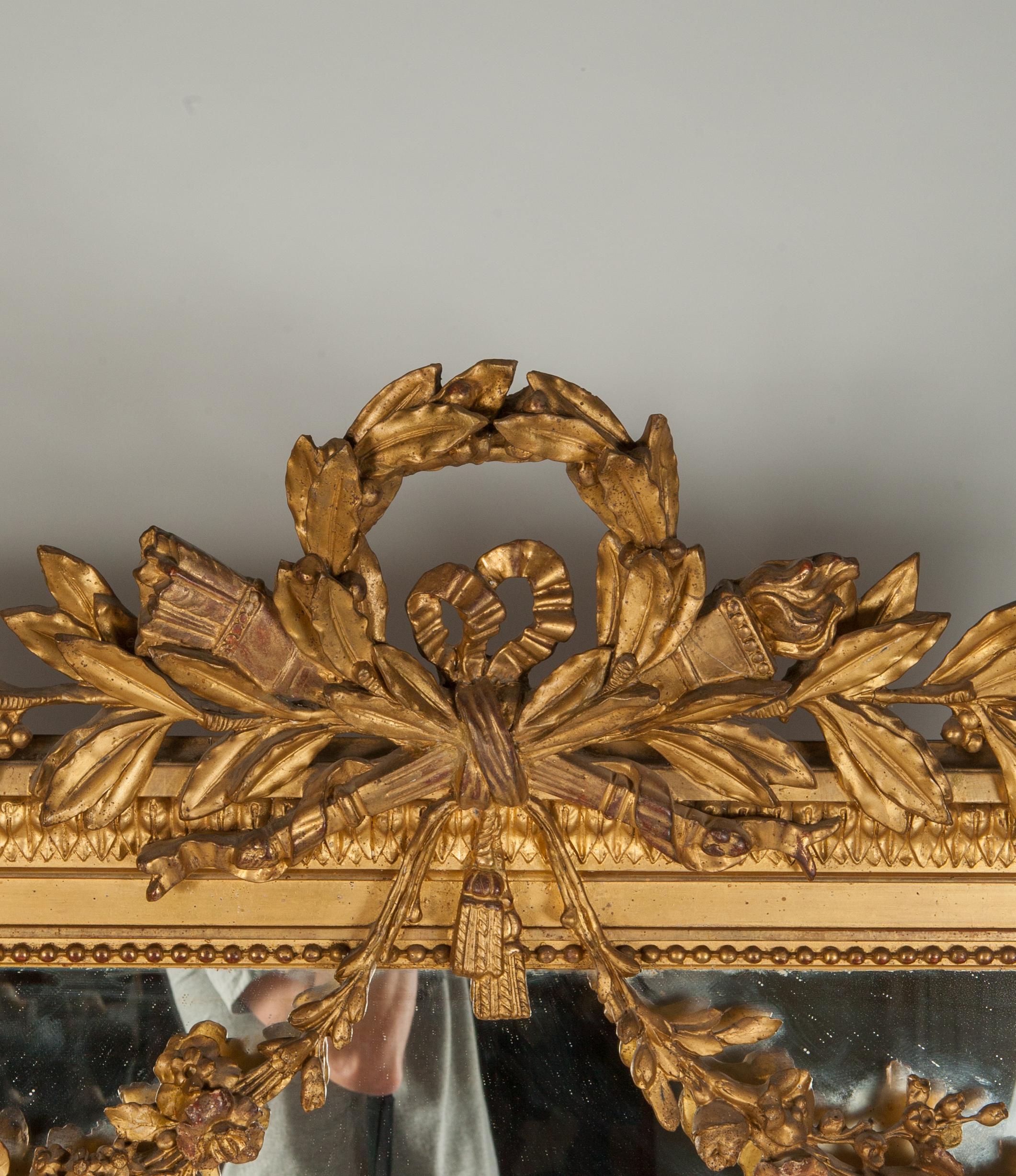 Monumental Carved Wood French Gilt Mirror In Good Condition In New York, NY