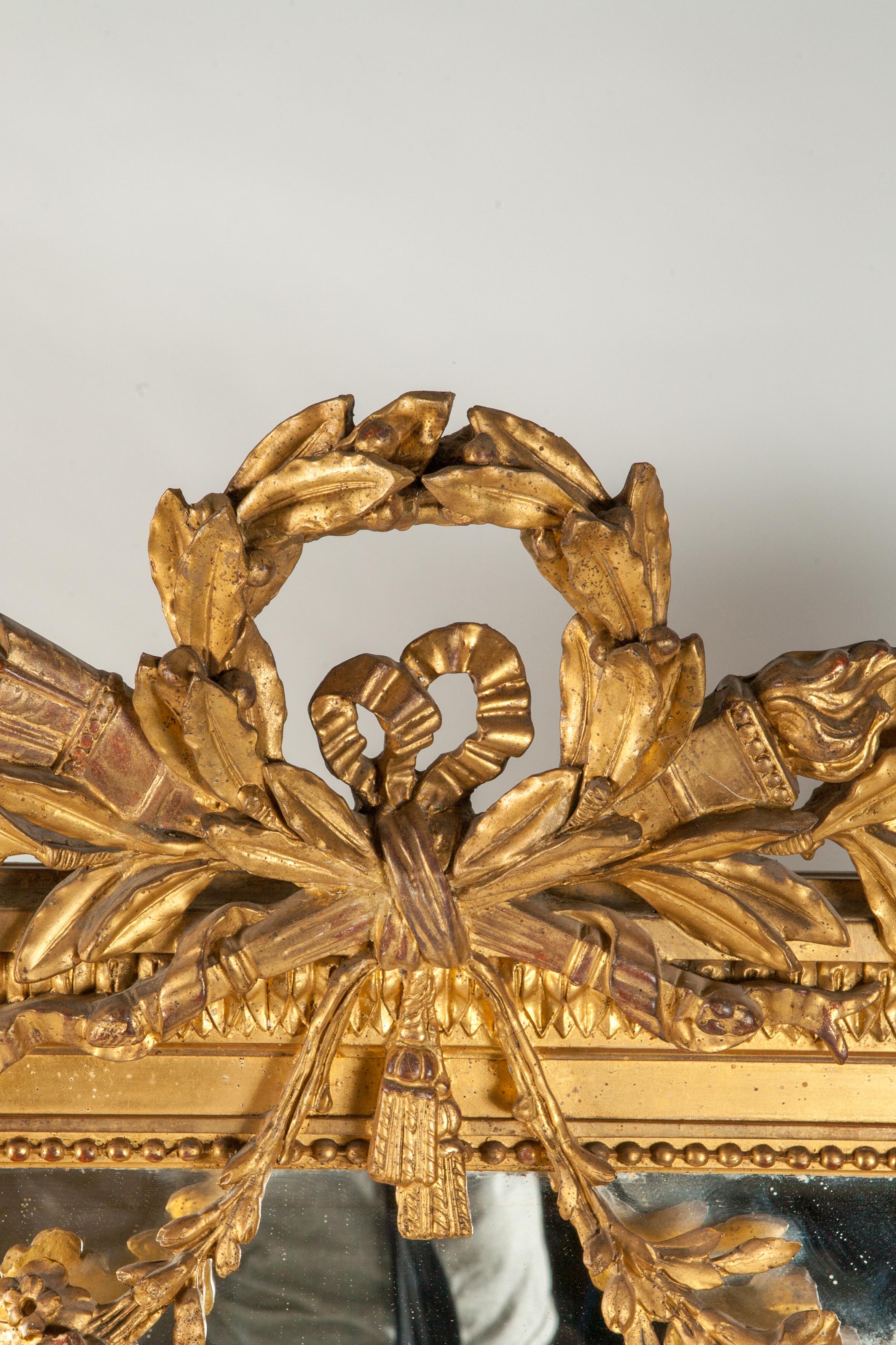 19th Century Monumental Carved Wood French Gilt Mirror