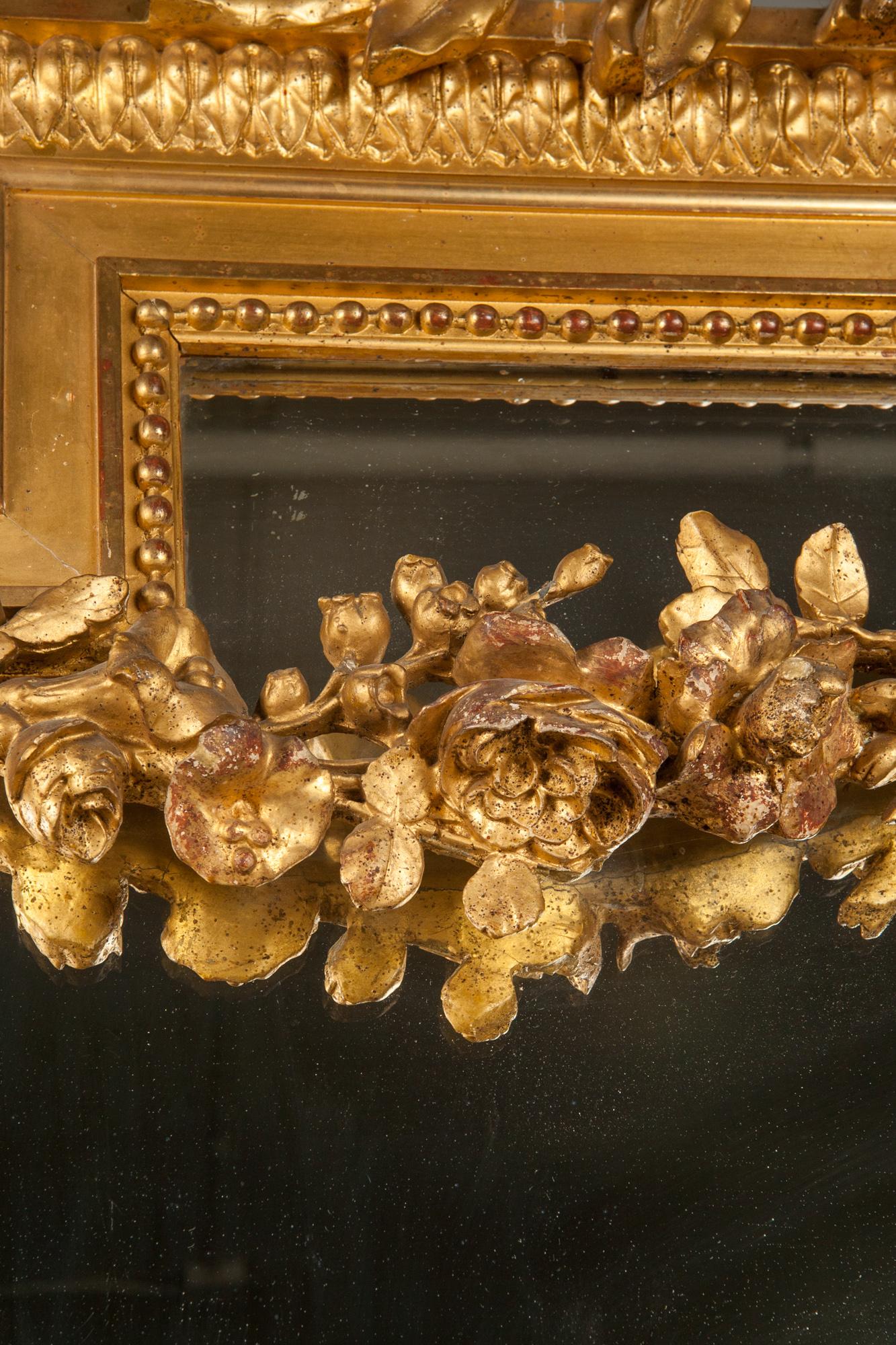 Monumental Carved Wood French Gilt Mirror For Sale 1
