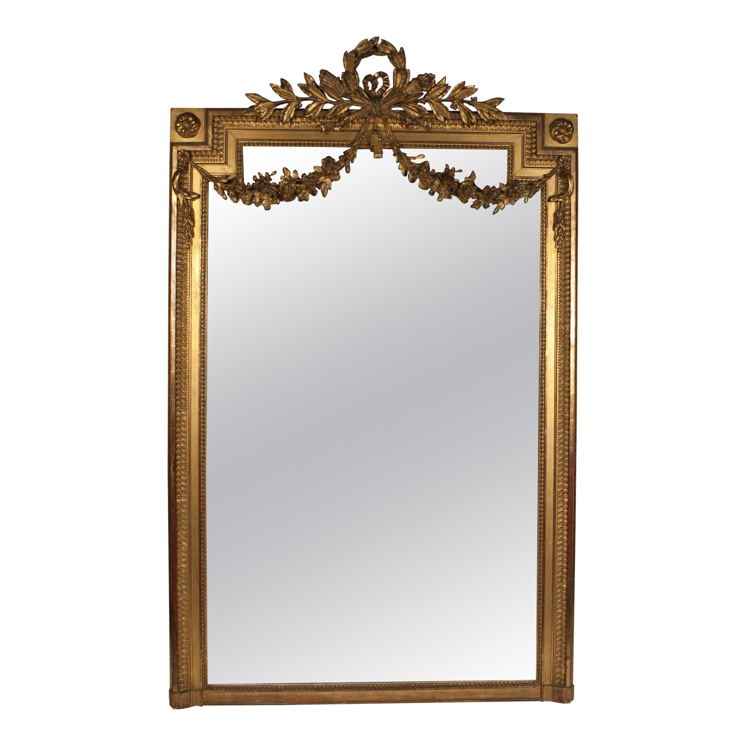 Monumental Carved Wood French Gilt Mirror