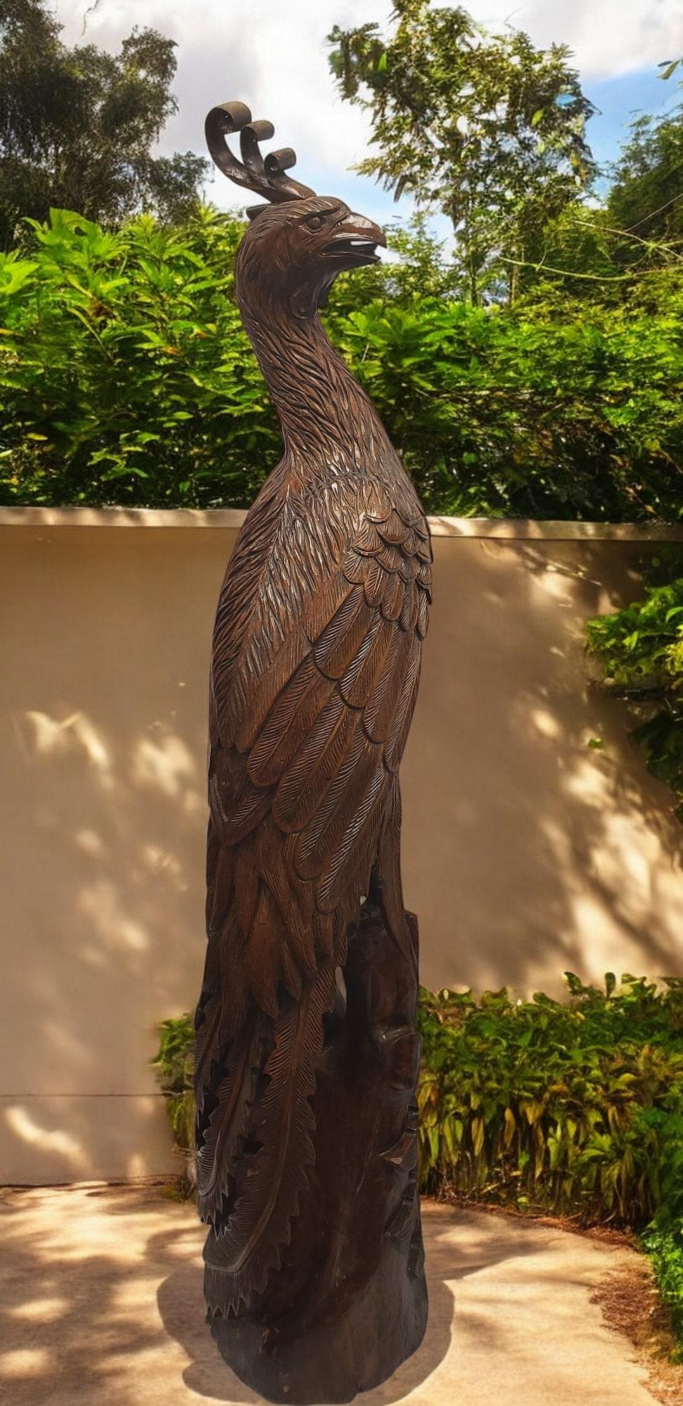Escultura monumental de madera de teca de ave casuario Tallado a mano