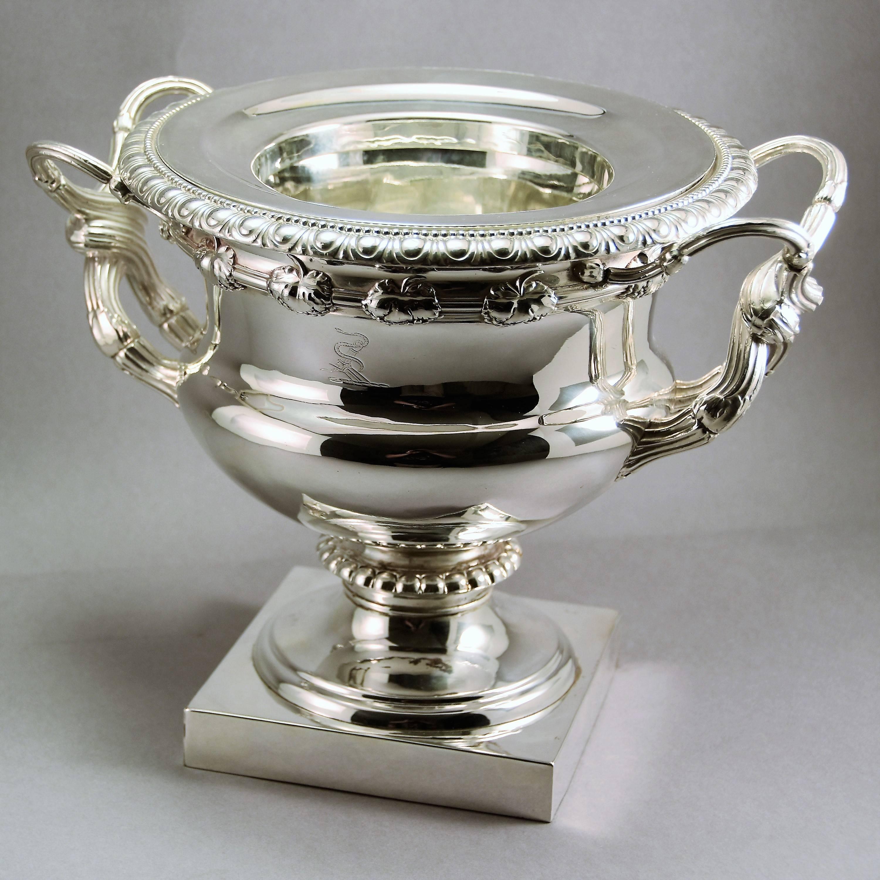 Early 19th Century Monumental Cast and Silver Plated Magnum Champagne/Wine Cooler England, 1820 For Sale