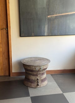 Monumental Cast Bronze Rain Drum Side Table Sculptural Patinated Finish