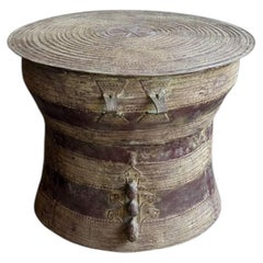 Monumental Cast Bronze Rain Drum Side Table Sculptural Patinated Finish