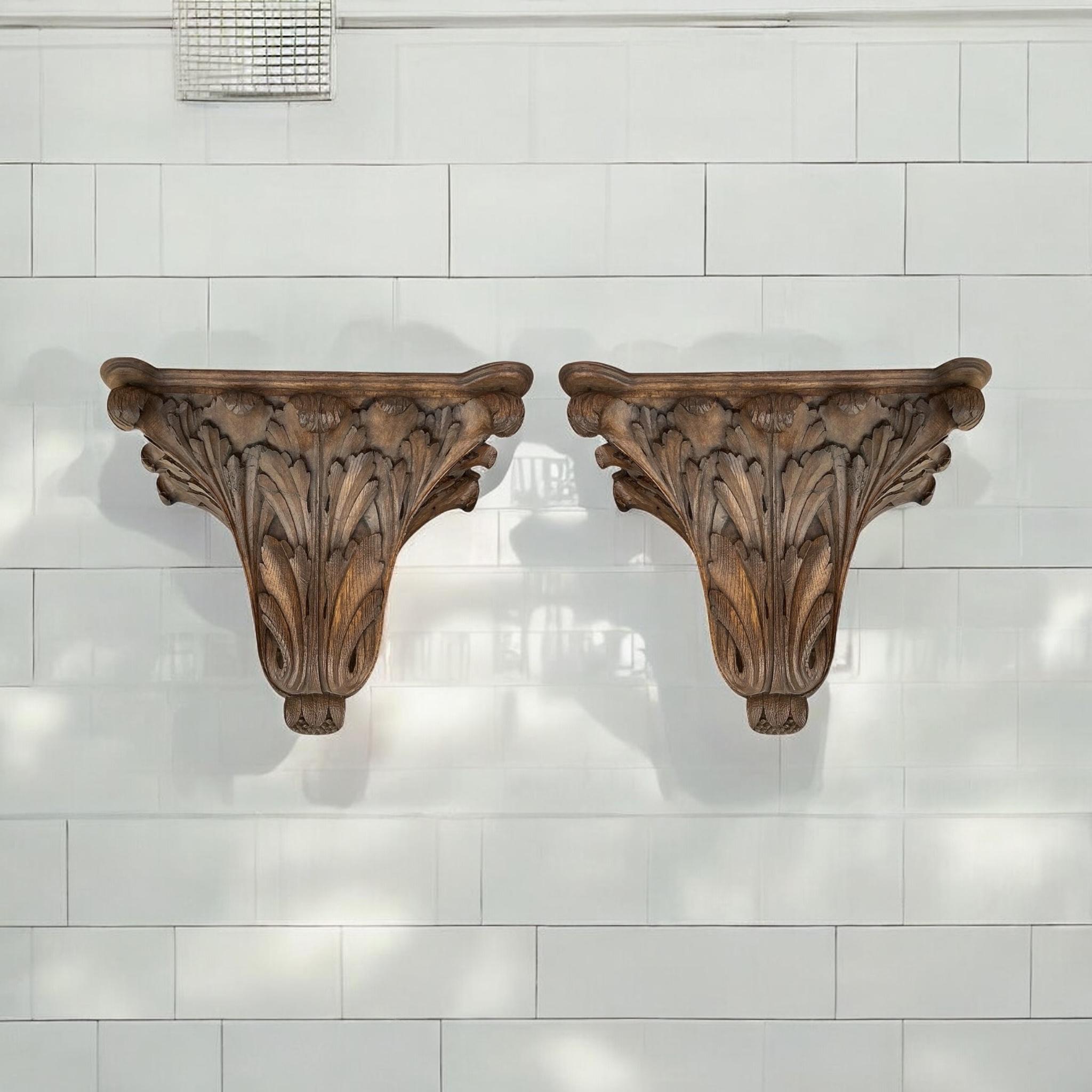 Monumental Cast Faux Bois Wall Brackets W/ French Styling -Pair In Good Condition For Sale In Kennesaw, GA