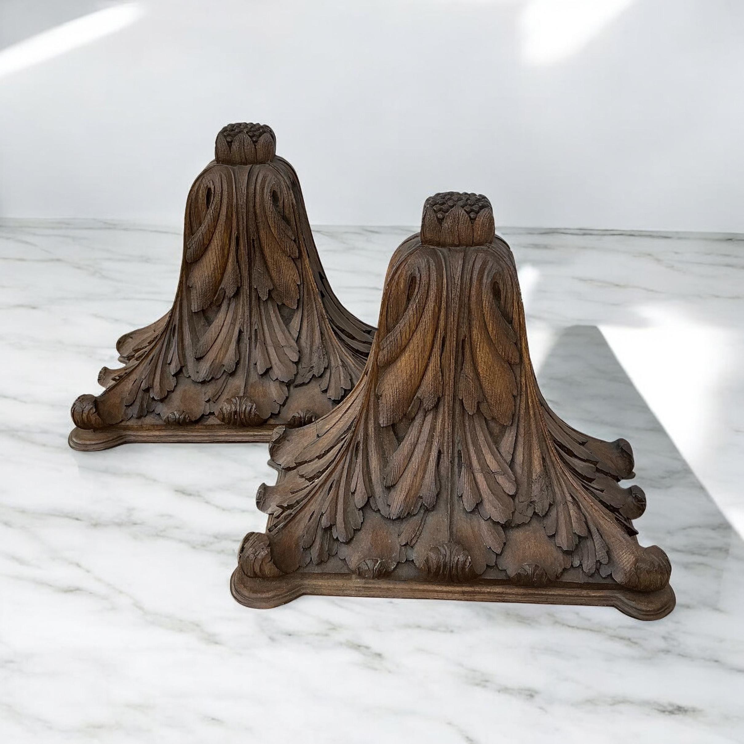 Composition Monumental Cast Faux Bois Wall Brackets W/ French Styling -Pair For Sale