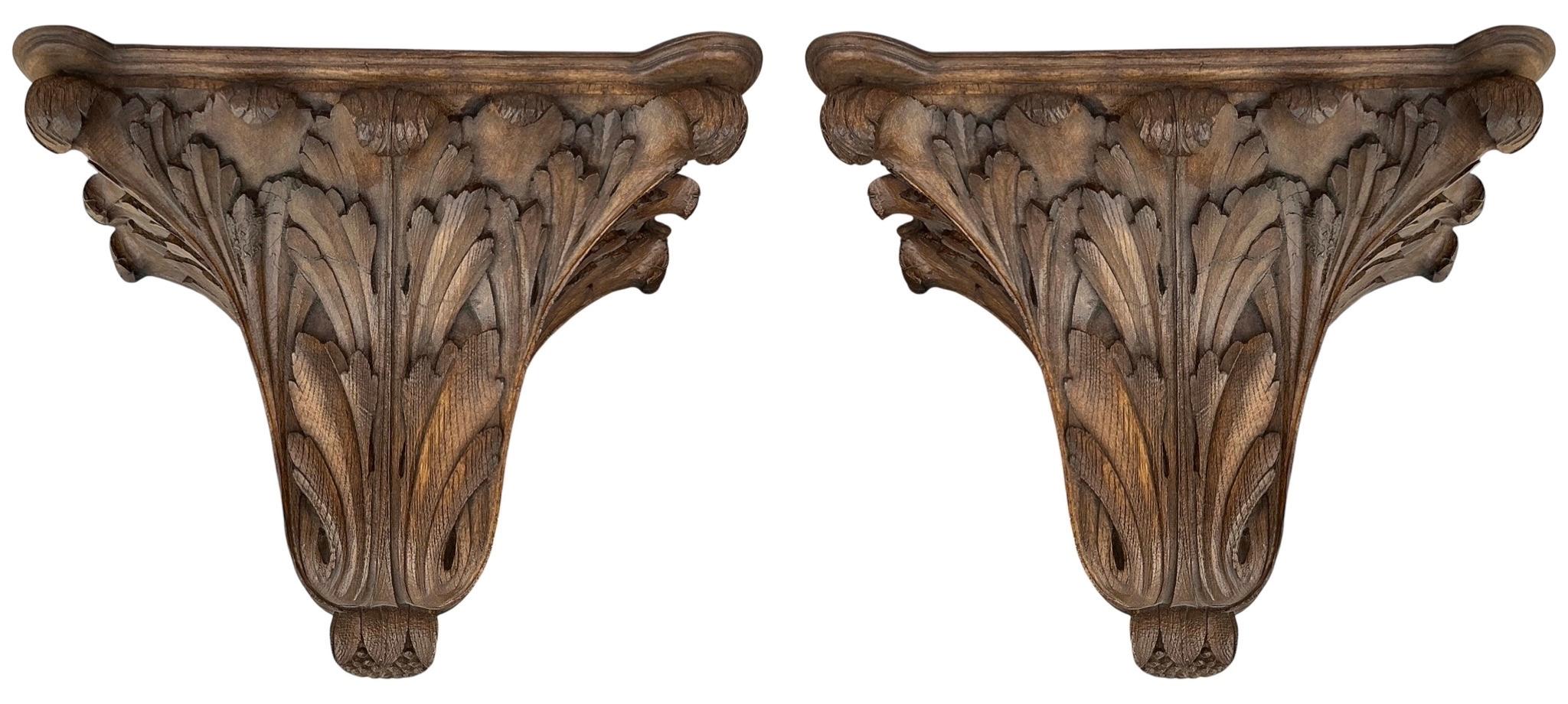 Monumental Cast Faux Bois Wall Brackets W/ French Styling -Pair For Sale 1