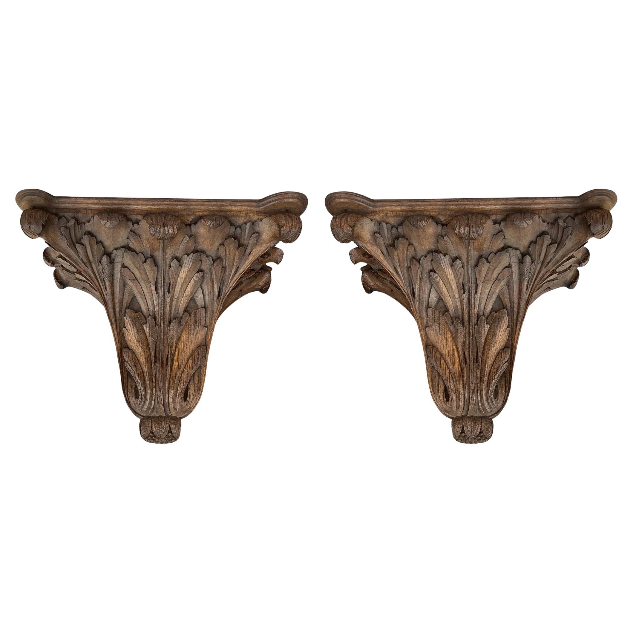 Monumental Cast Faux Bois Wall Brackets W/ French Styling -Pair For Sale