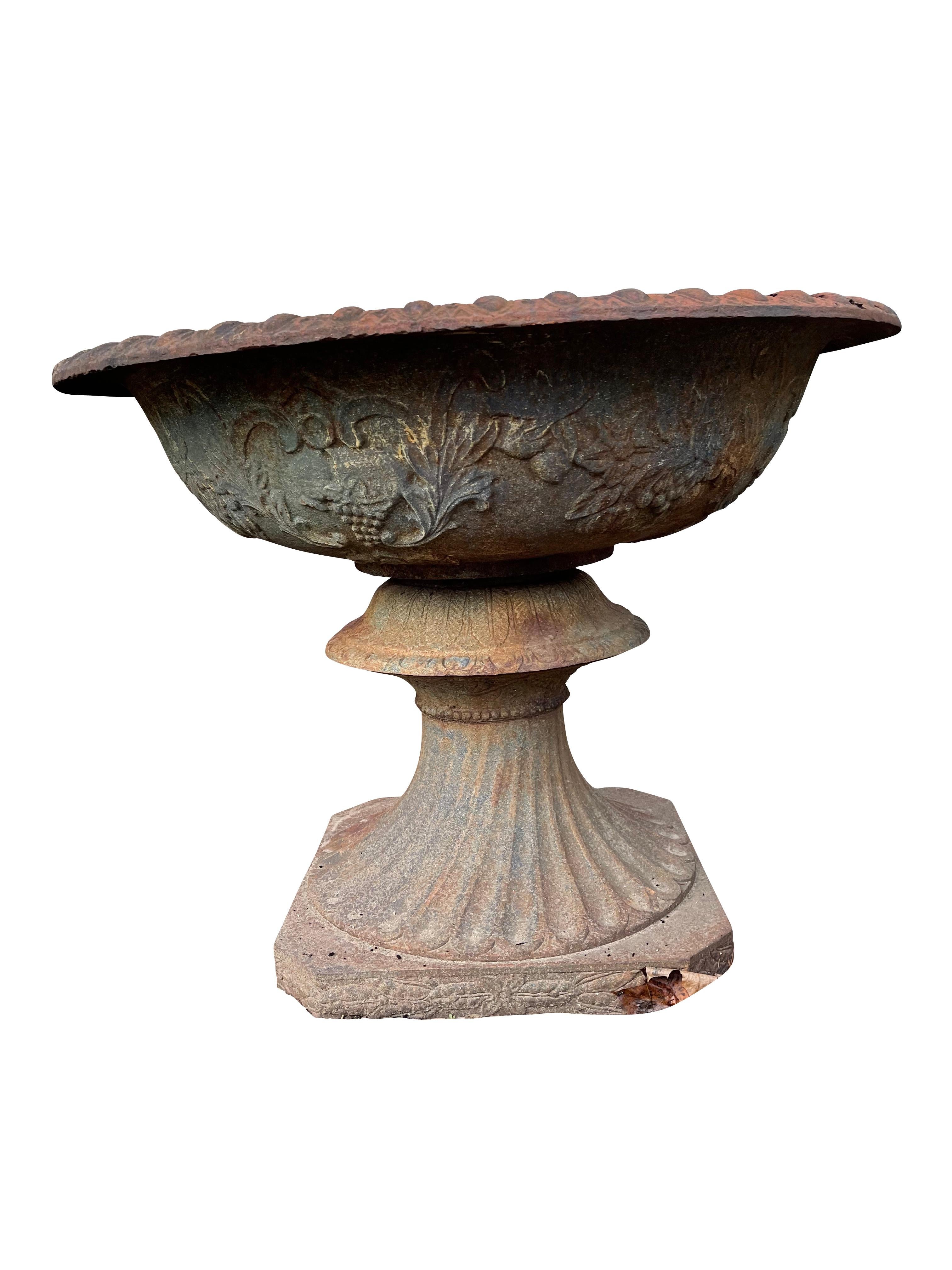 American  Cast Iron Urns with Foliate and Grape Design For Sale