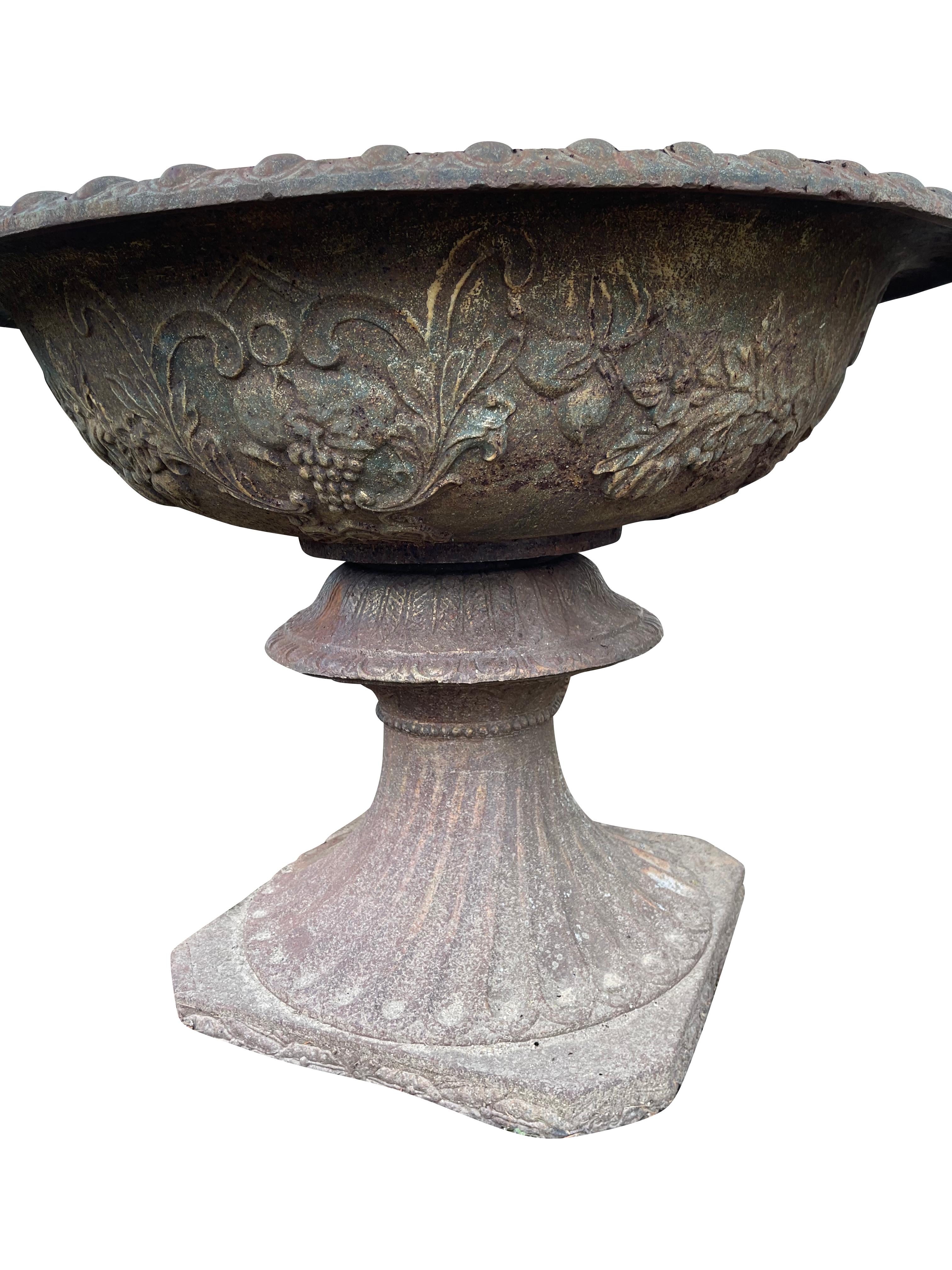 20th Century  Cast Iron Urns with Foliate and Grape Design For Sale