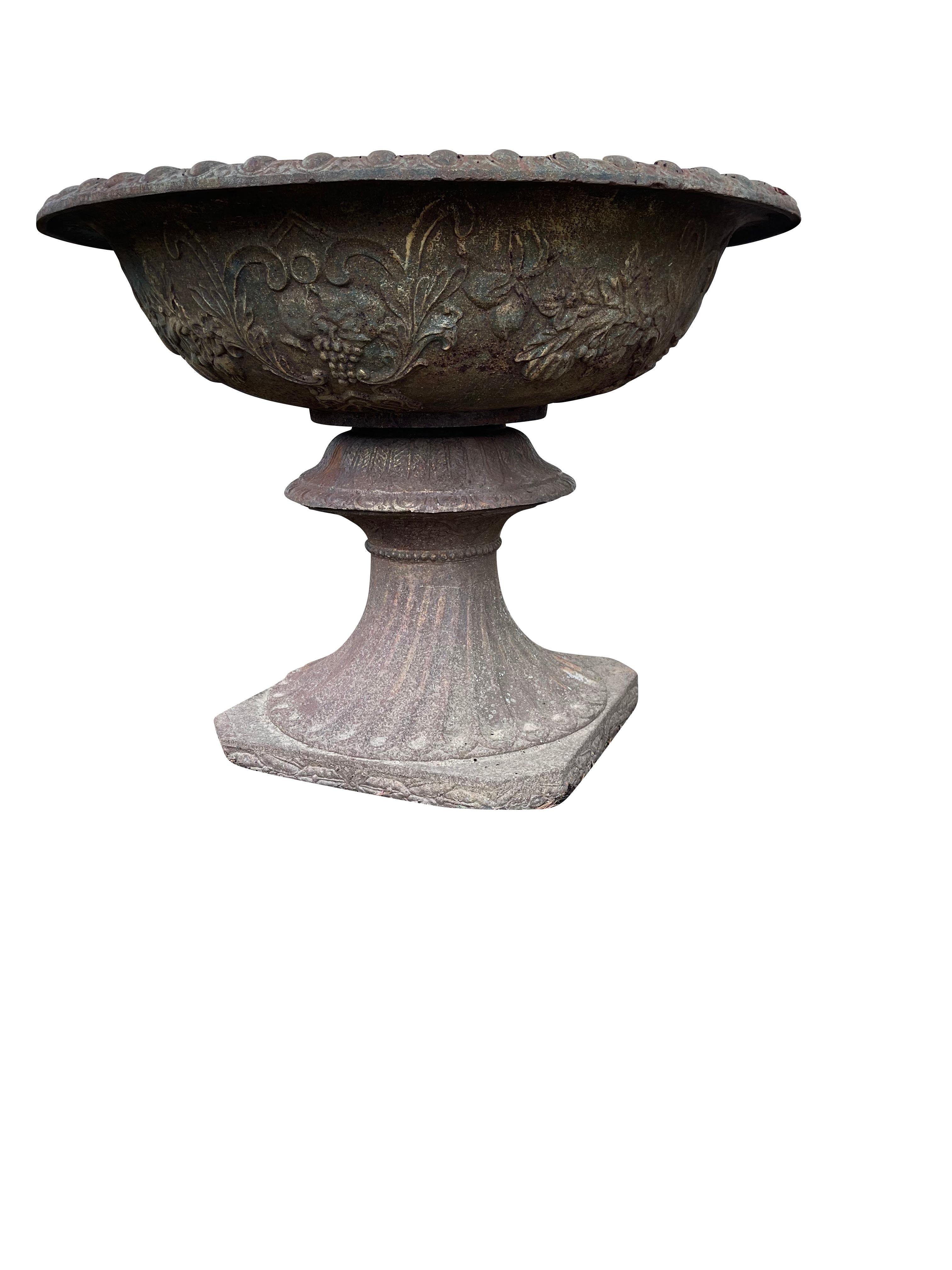  Cast Iron Urns with Foliate and Grape Design For Sale 1