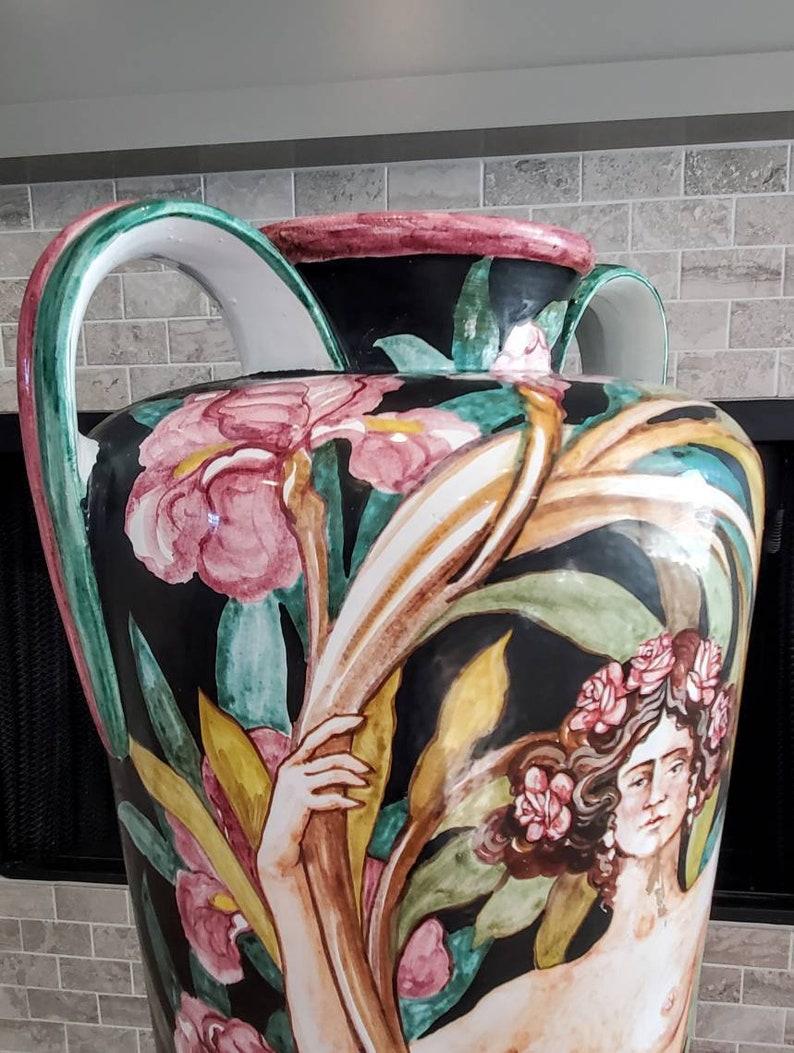 Italian Monumental Ceccarelli Tuscan Vigilia Palazzo Hand Painted Floor Vase For Sale