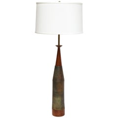 Monumental Ceramic and Walnut Table Lamp By Raymor