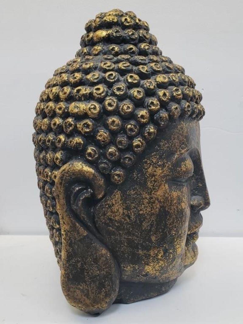 Monumental Ceramic Buddha Head sculpture in amazing condition. Great size and weight with patina to match its age.    16.5l x 14.5w x 24.5h
