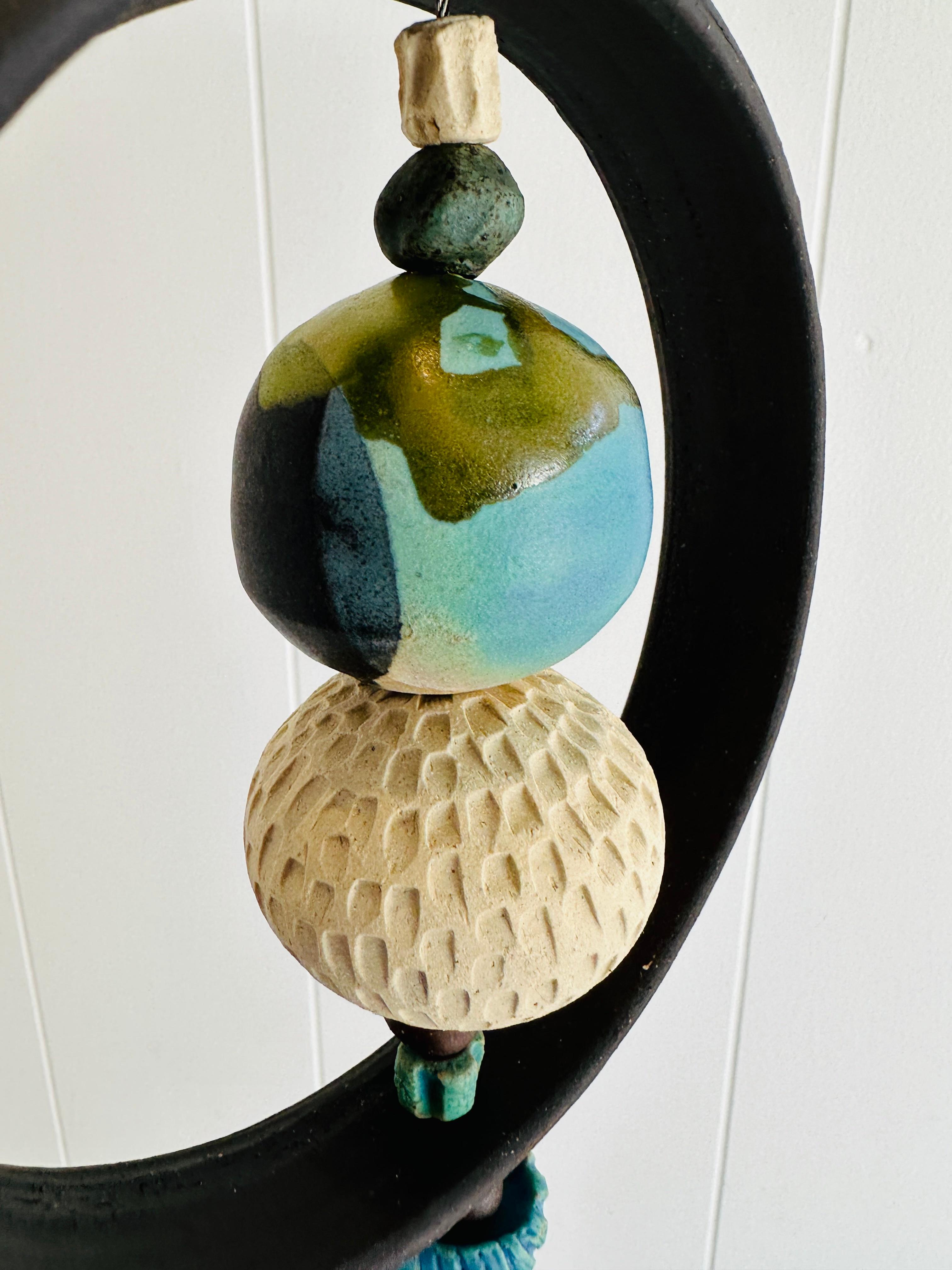 Mid-Century Modern Monumental Ceramic Kinetic hanging sculpture hand crafted by Brenda Williams